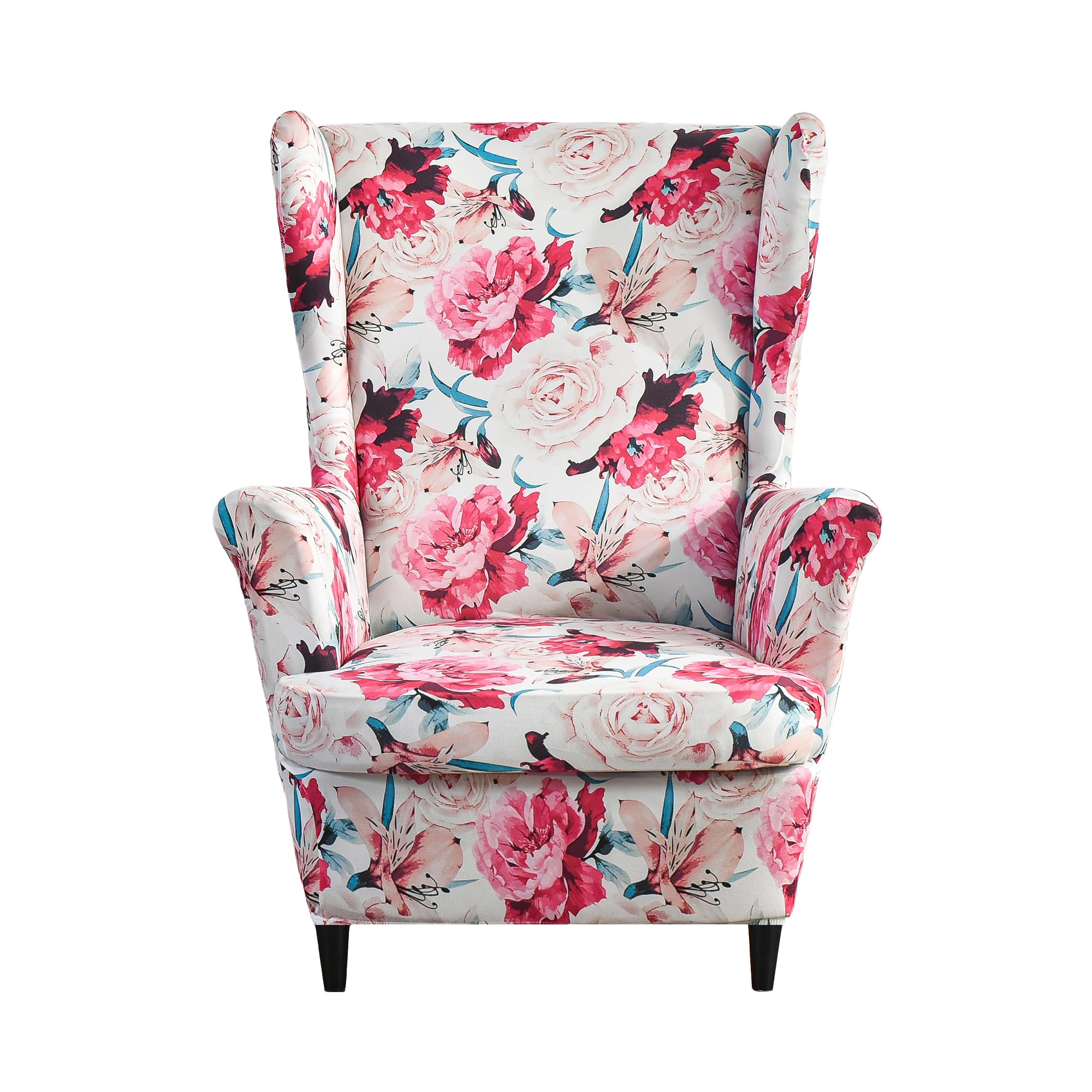 PENDEJATO Wing Chair Slipcovers, 2 Pieces Print Wingback Chair Cover Stretch Spandex Armchair Slipcovers for Living Room Bedroom (Pink)