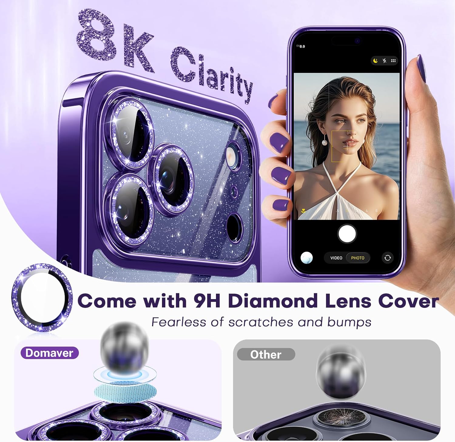 Glitter for iPhone 17 Pro Max Case with Eye-catching Integrated Lens Protection, [Sparkly Bling Back Panel] [Seamless Work with Magsafe] Cute Women Girly Magnetic Case for iPhone 17 Pro Max Purple - Image 3