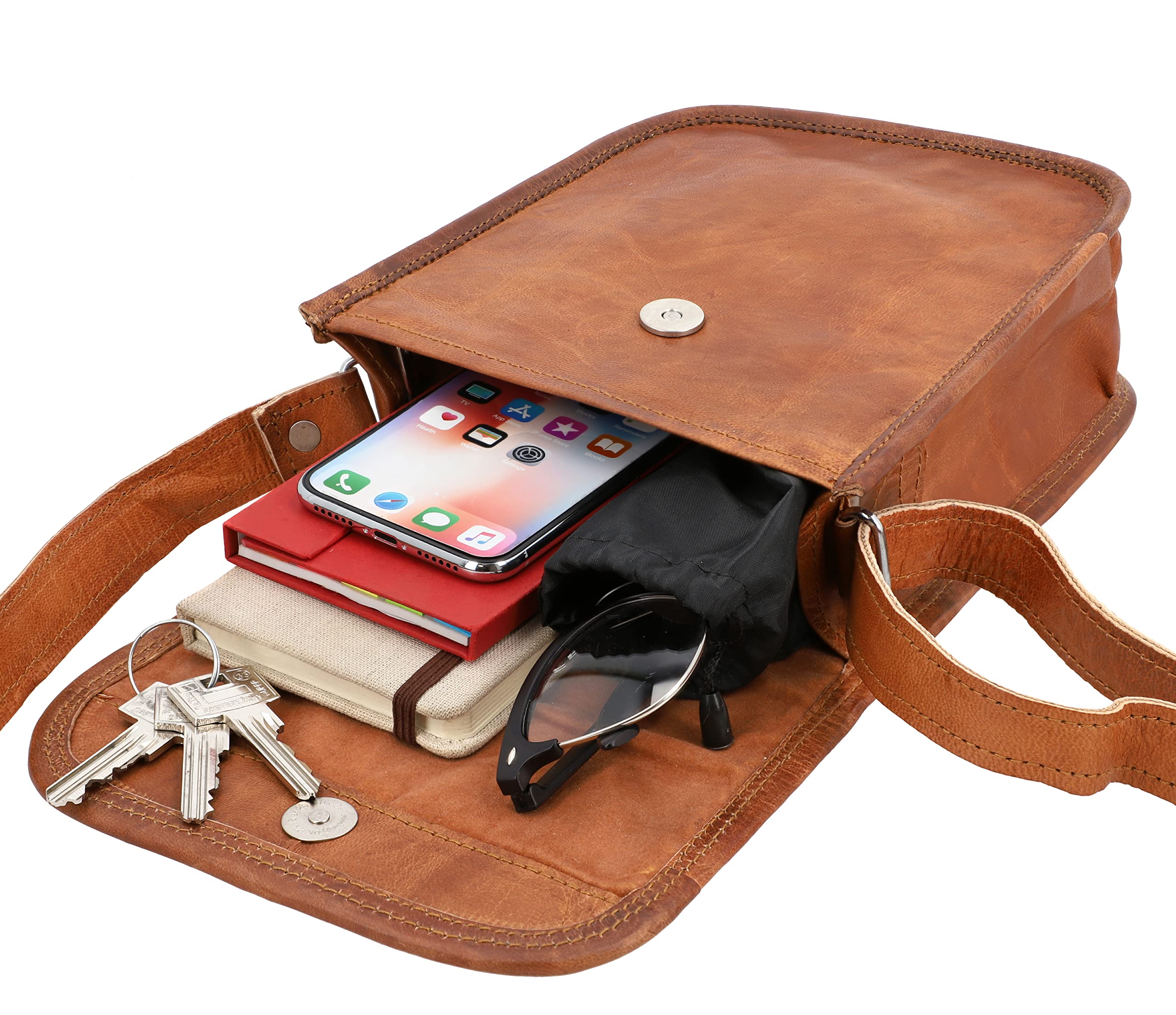 Gusti Cuero nature "Garan" Bolso Bandolera Auténtico Tablet 7,9" Universidad Trabajo Tiempo Libre Vintage Retro Mujer Piel de Cabra Marrón K66b