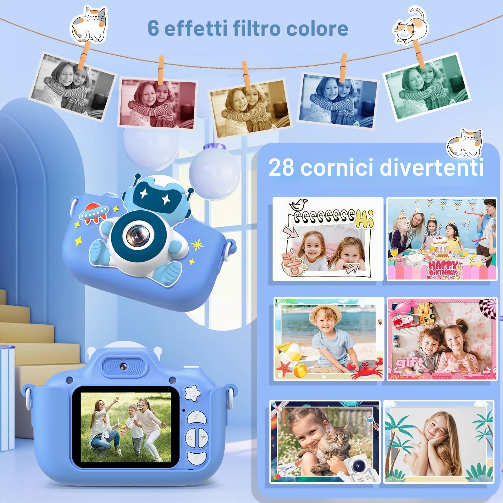 Gofunly Macchina Fotografica Bambini, 2.0 Pollici Mini Ricaricabile Fotocamera Digitale Bambini HD 1080P Selfie Videocamera con Scheda 32GB, Regalo Natale & Compleanno per Ragazze Ragazzi 3 a 12 Anni