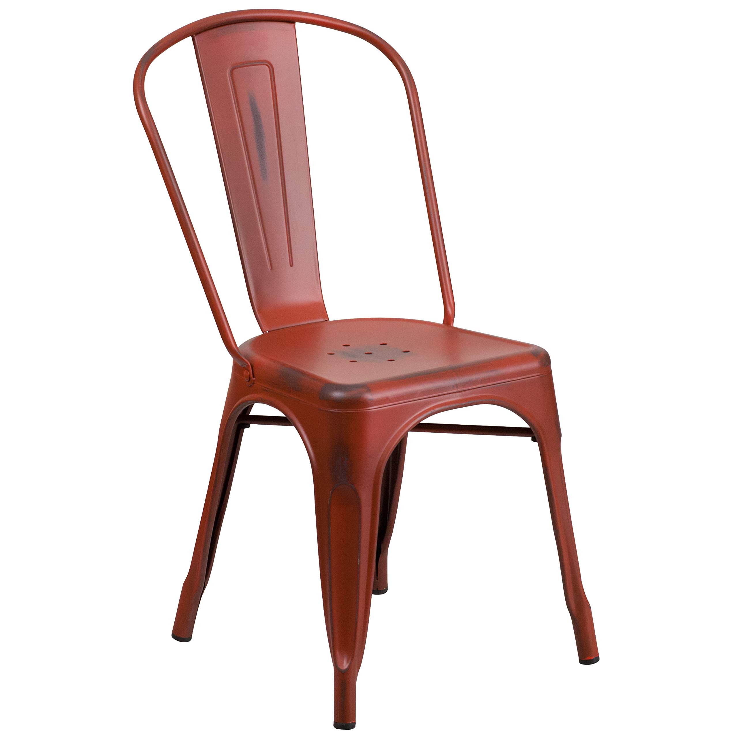 Flash Furniture Lot de 4 chaises en métal Vieilli Rouge