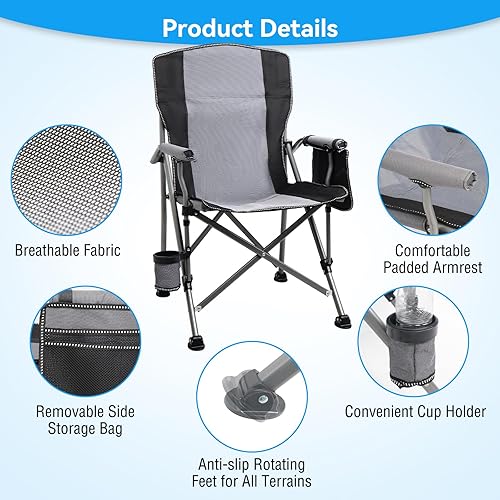 Miniatura 6 de Silla de campamento para adultos, sillas de césped resistentes para patio al aire libre, soporte portátil, 350 libras, respaldo alto, acolchado