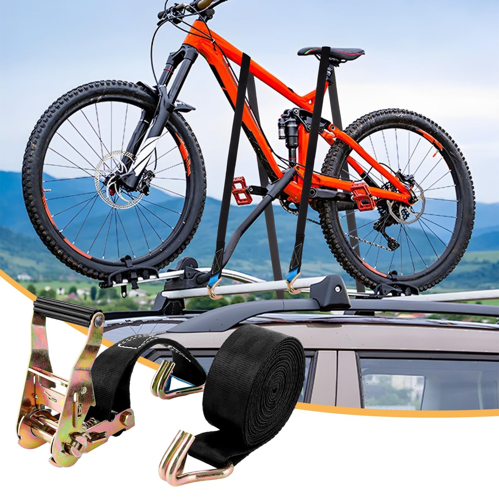 ASelected 4 Jeux de 2000 KG Sangle d'arrimage à Cliquet, 6M×38MM Sangle a Cliquet avec Crochet en Polyester, Sangles de Serrage avec Tendeur à Cliquet pour Remorque, Moto, Voiture
