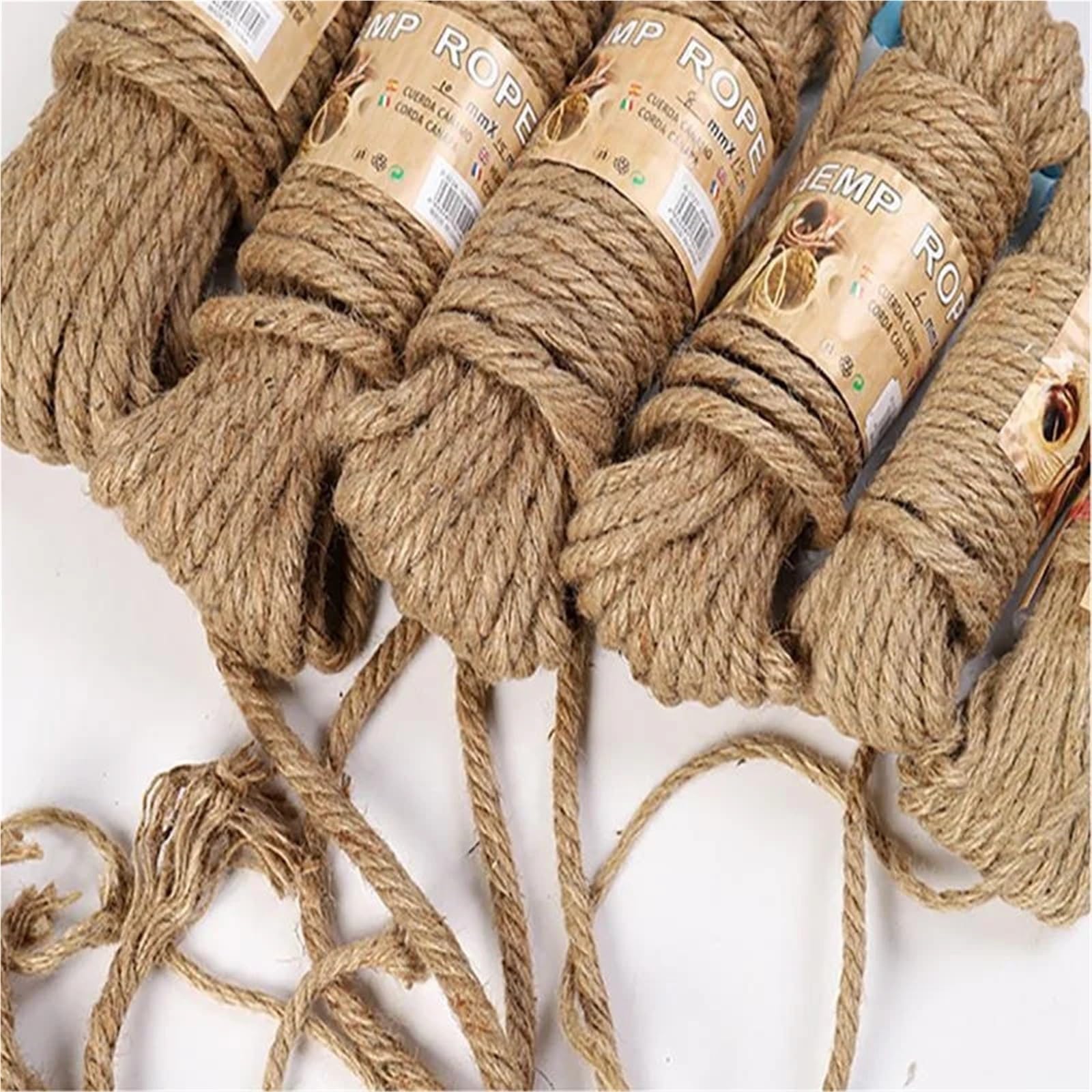 Corda Canapa Naturale 10M Corda di iuta naturale Spago intrecciata Macrame String DIY Craft Decorazione fatta a mano Pet Scratching 4mm-12mm