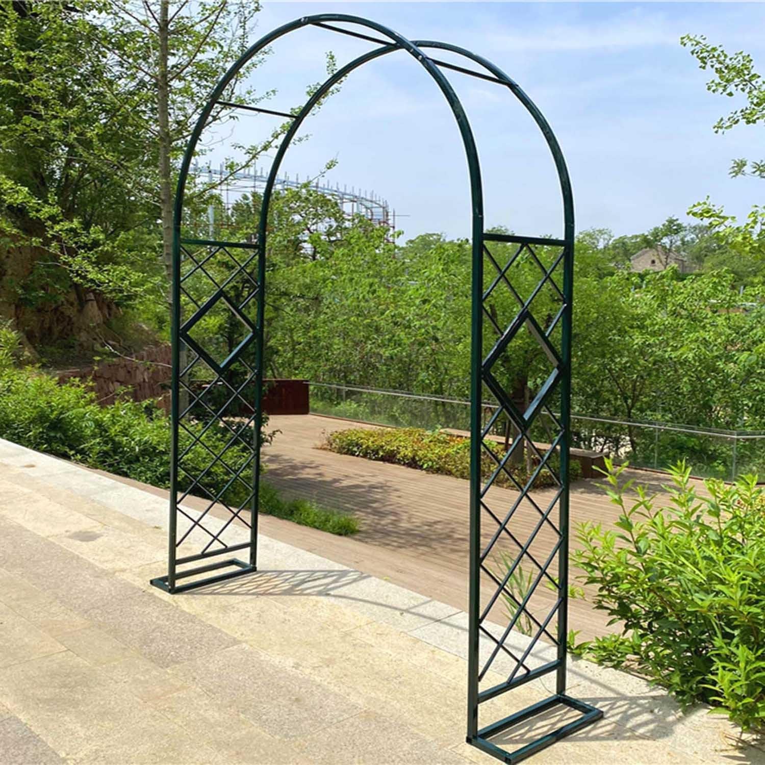Arco de jardín de metal verde, pérgola resistente para plantas trepadoras en terrazas