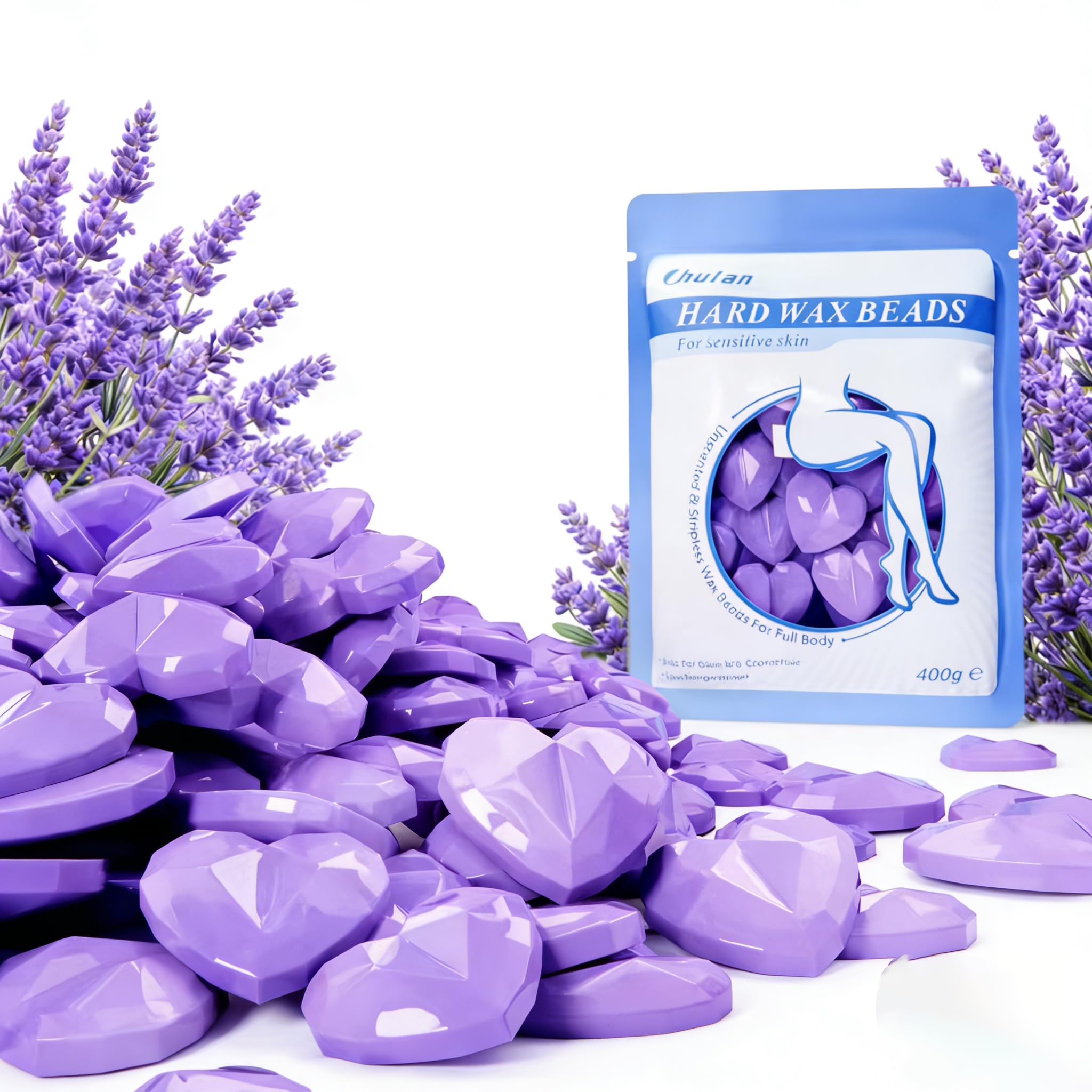 Hard Wax Beads, 400g Heart Wax Beans for Sensitive Skin, Hypoallergenic Waxing Bead for Coarse Hair Removal, Body, Brazilian, Facial, Bikini, Legs,
