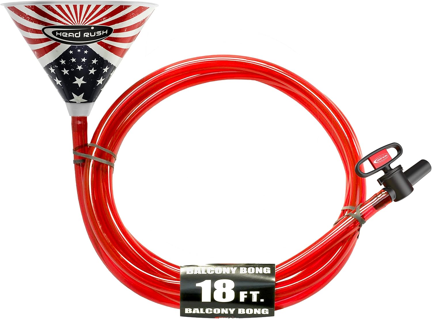 Head Rush 18 Foot American Flag Balcony Beer Bong - Includes New Push Button Valve