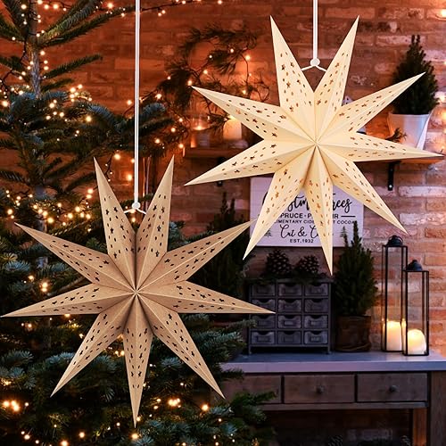 Miniatura 9 de 3Pcs 9-Pointed Paper Star Lanterns 12 Inch Hanging Lampshade Wedding Birthday Christmas Home Party Decoration SUNBEAUTY (White)