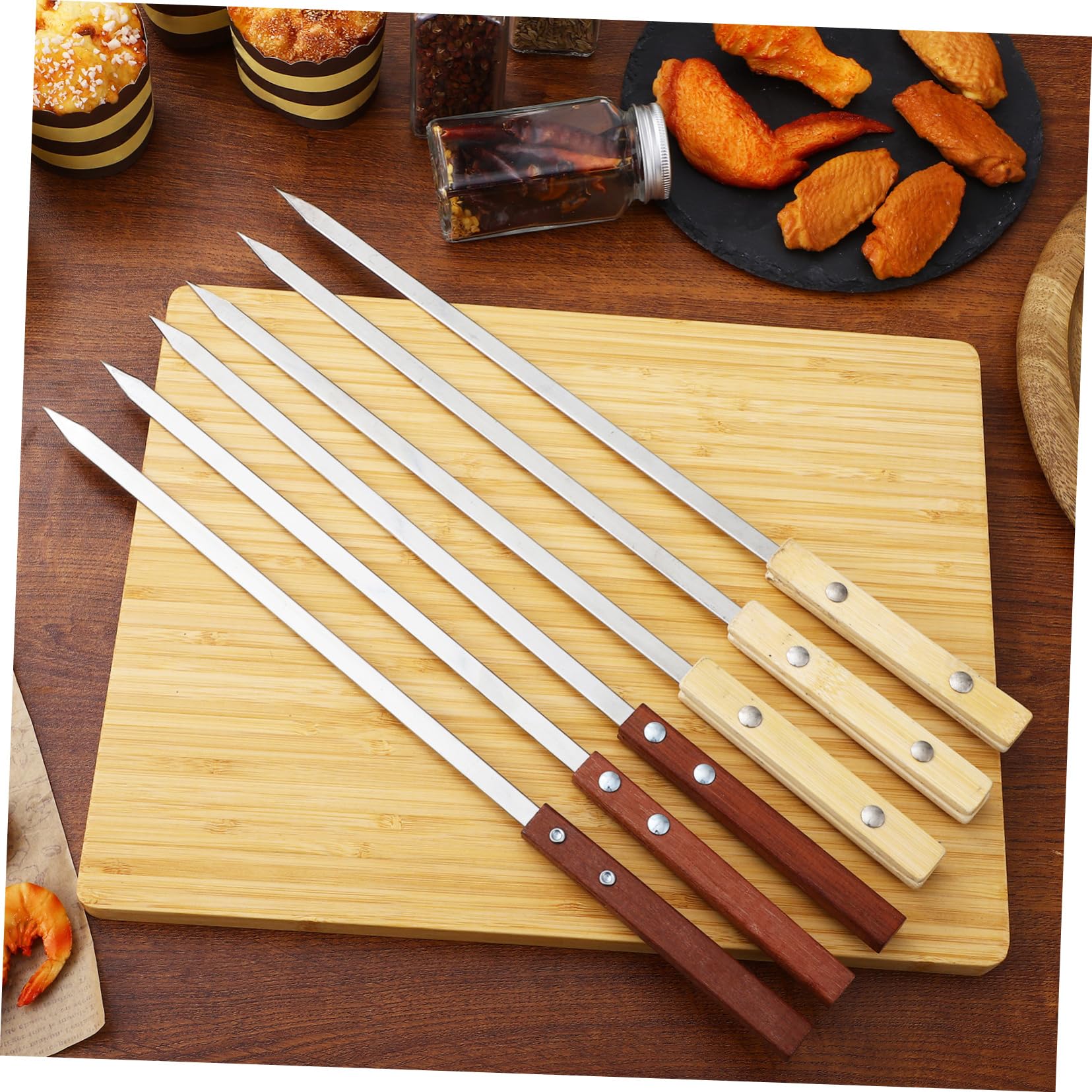Didiseaon 12pezzi Spiedini Per Portatili in Acciaio Inox Utensili Multifunzione Per Barbecue Spiedini Professionali Con Manico in Legno Accessori Per Esterno
