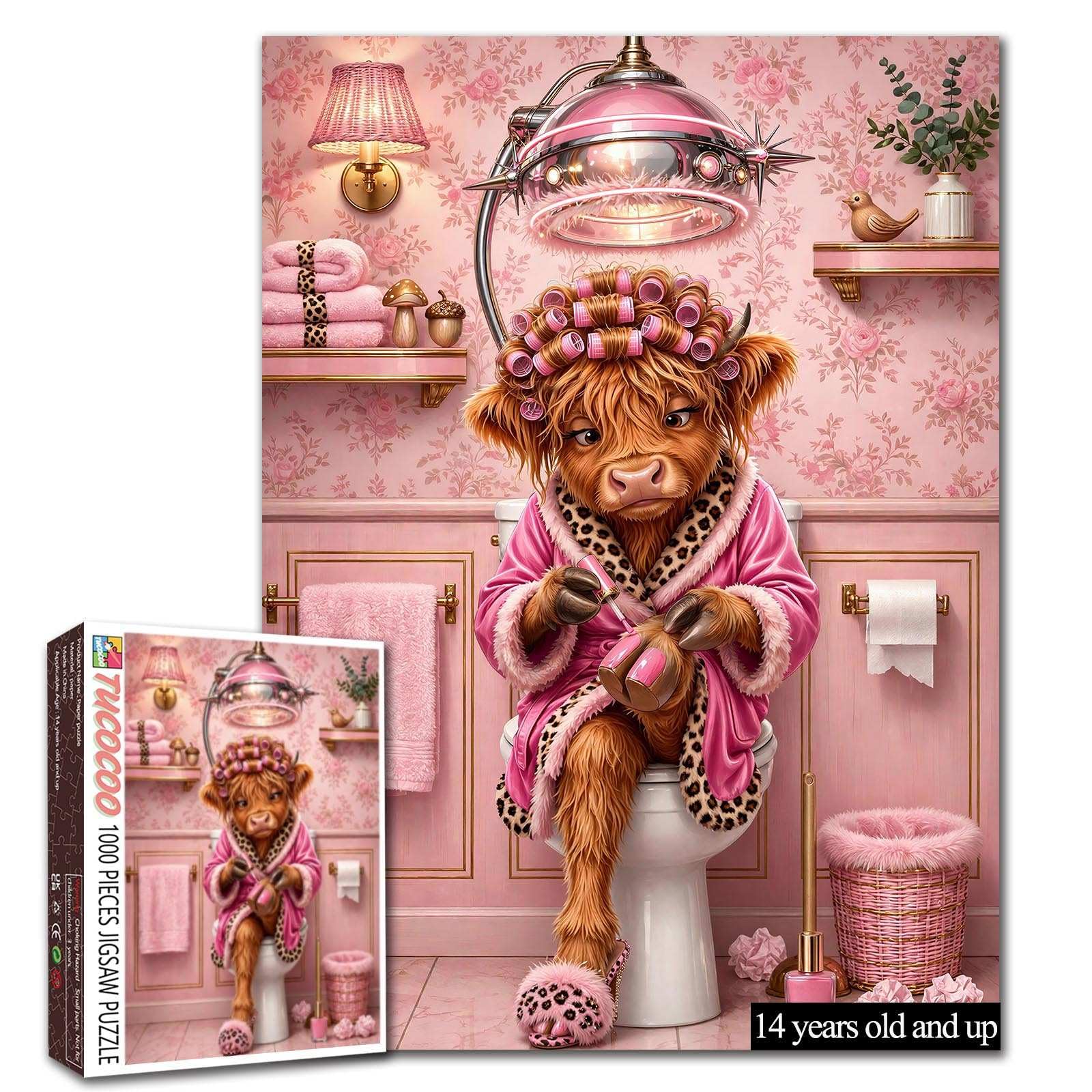Funny Cow Beauty Salon Puzzle Highland Cow Bathroom Puzzle Spa Day Puzzle