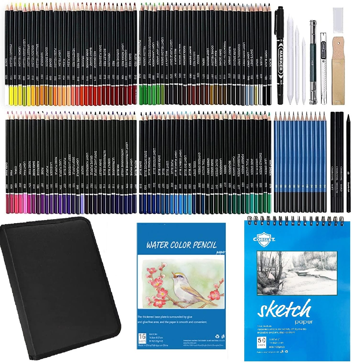 Corslet 146 Pc Artist Drawing Pencils Color Pencil Set with A5 Sketch Book Art set Shading Sketch Colours Graphite Colour Sketching Pencils Children Adult