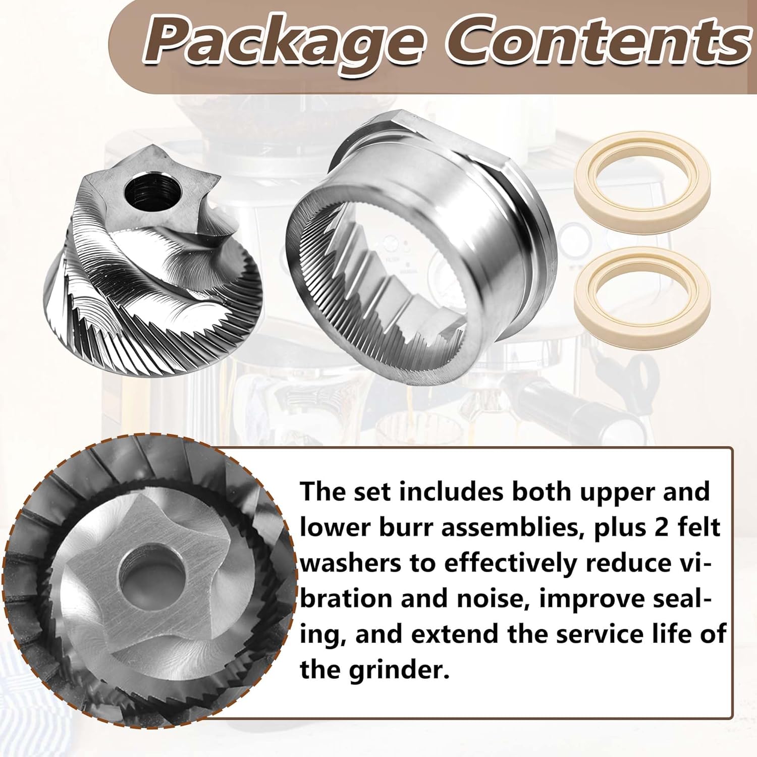 Titanium Coated Conical Burr Grinder Blades丨Compatible with Breville Sage Barista Express BES870/875/876/878/860/820/840丨5-Point Upper & Lower Replacement Burrs for Espresso Coffee Machine