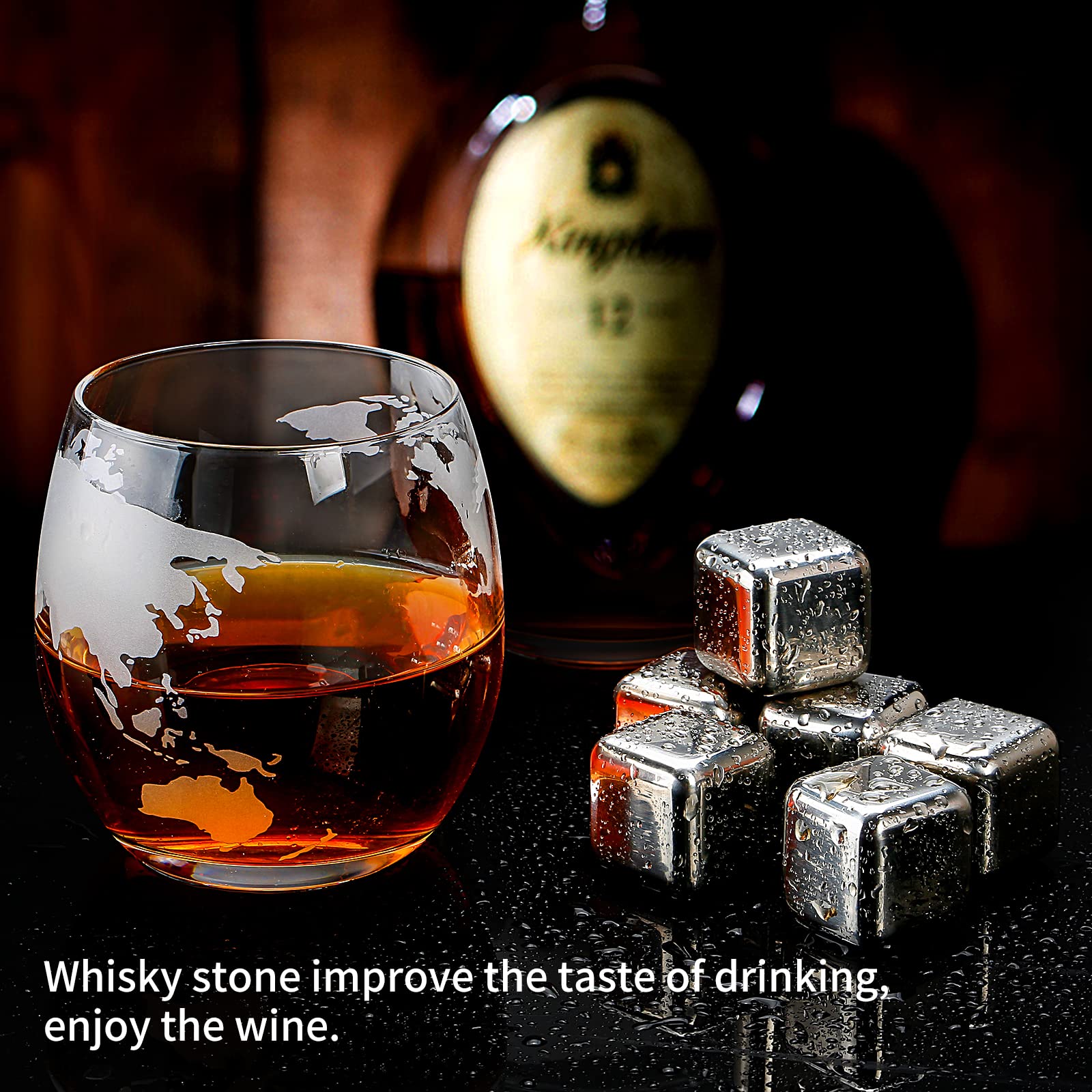 Whisky Karaf, Whiskey Karaf Wereldbol, Whiskey Cadeaus Voor Mannen Verjaardag Wiskey Cadeaus Mannen Whisky Geschenkset Alcohol Geschenken Voor Mannen Inclusief 6 Whisky Stenen 3 Whisky Glazen