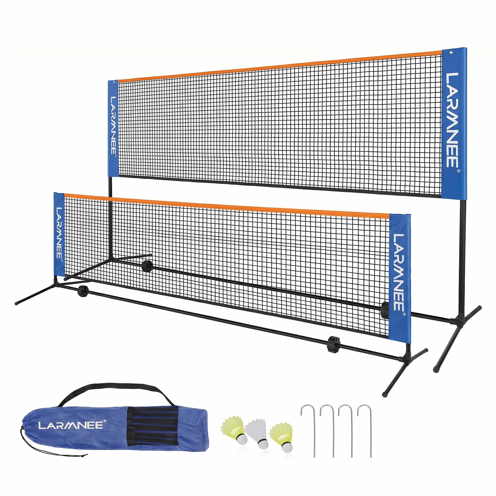 LARMNEE Badmintonnetz, Volleyballnetz, Federballnetz, 3-Fach-Höhenverstellbar 107/120/155cm, Tragbares Set für Tennis, Badminton oder Volleyball, für Garten, Indoor, Outdoor