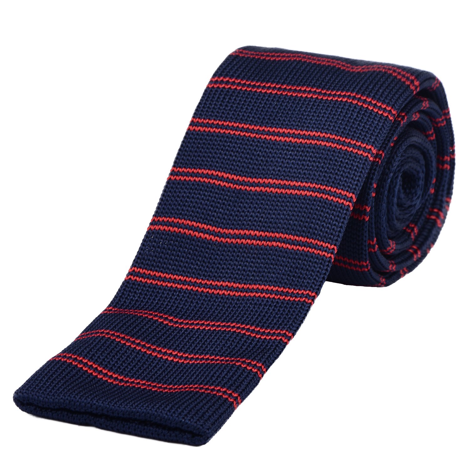 Dondon Men's Navy Blue Red Striped Knit Knitted Tie Slim