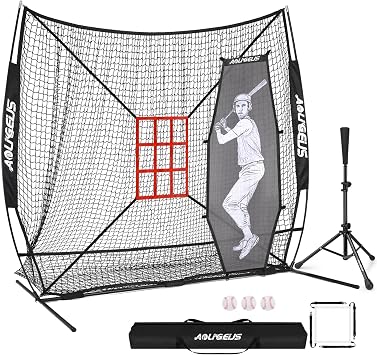 7X7 Baseball Softball Practice Net,Pitching Net,Batting Net,with Large Ball Collection System,Baseball Pitching Kit - Batter Dummy,Bonus Strike Zone