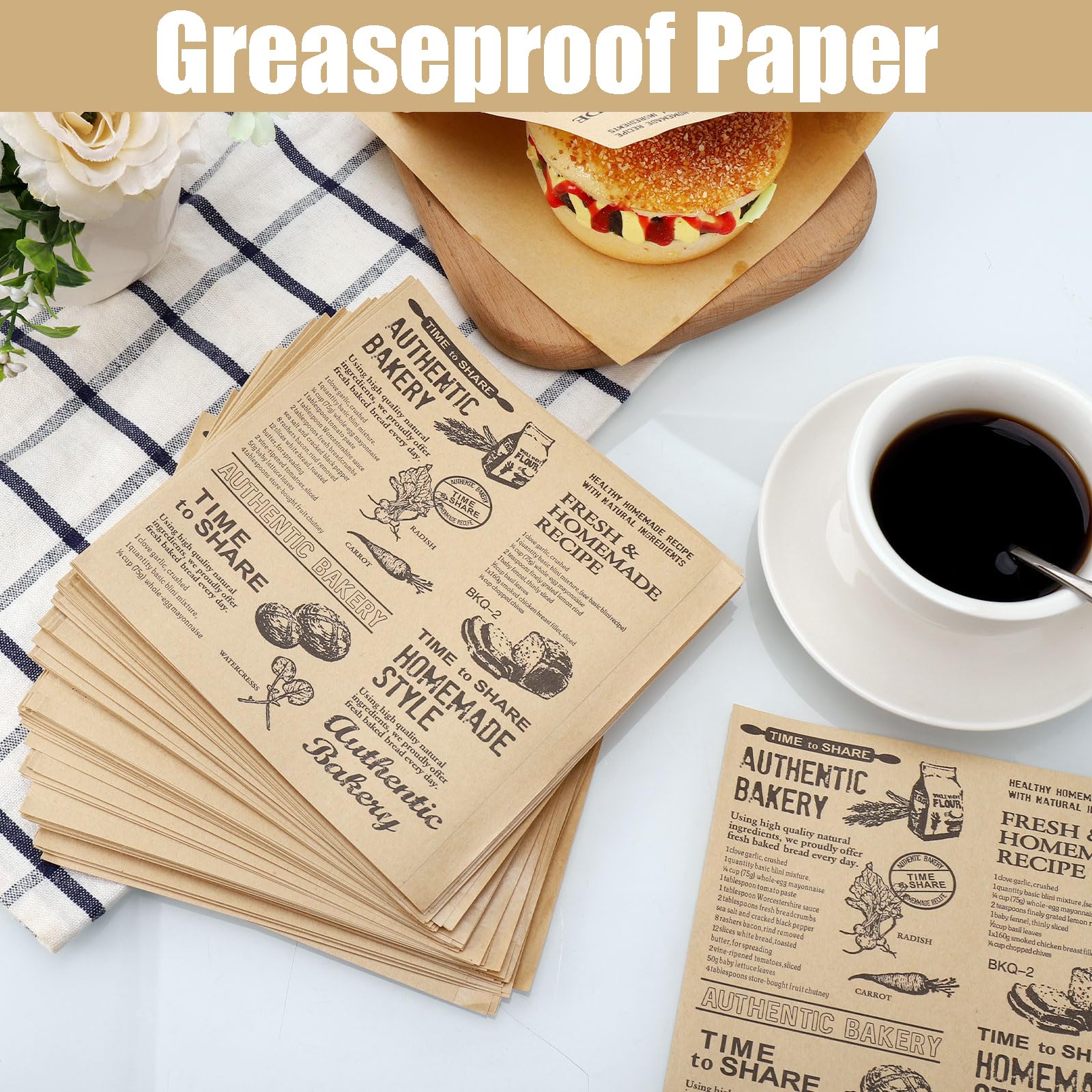 Arkusze papieru do pieczenia, 150 szt. papieru do burgerów i chleba, olejne i wodoodporne, do burgerów, kanapek, frytek, serów i ciast 15 x 15 cm, papier do pakowania żywności