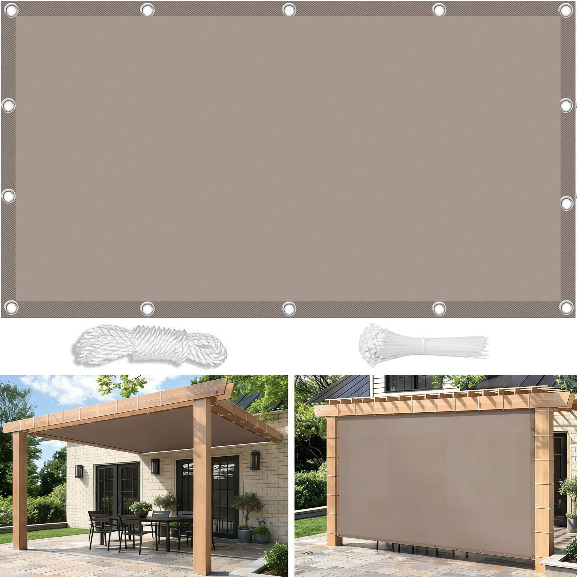 Shade Cloth Waterproof Rectangle 3.6x5.2M Sun Shade Sail Waterproof Outdoor Garden Patio Party Sunscreen Awning Canopy 95% UV Block with Rope for Outdoors Garden Patio Yard Party Khaki