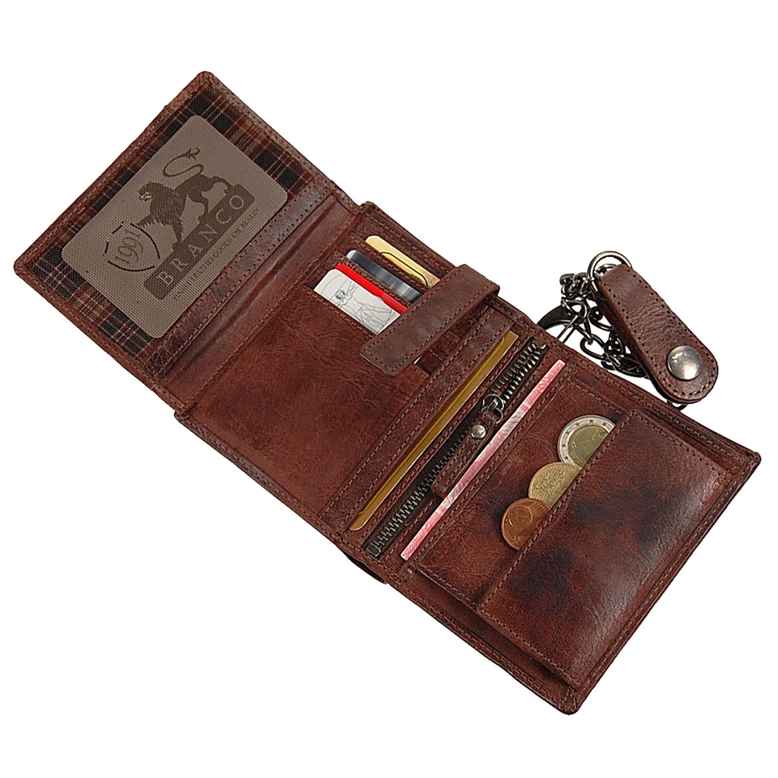 Branco GoBago - Cartera de piel con cadena, diseño vintage, Marrón vintage., medium, Monedero para hombre