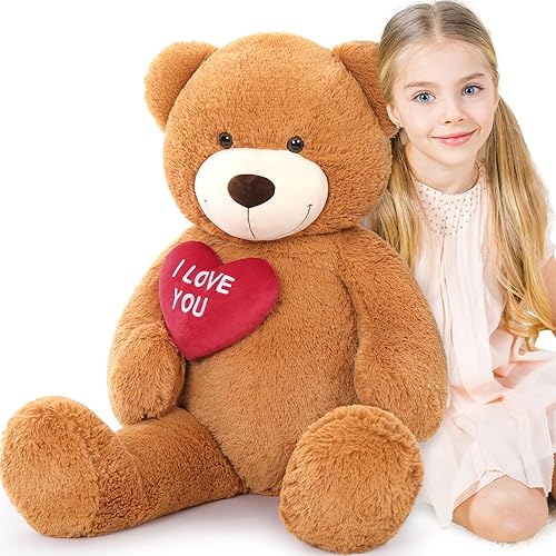 Miniatura 34 de Oso de peluche gigante de 52 pulgadas, animal de peluche grande con corazón, oso de peluche marrón grande para niños, regalo de San Valentín