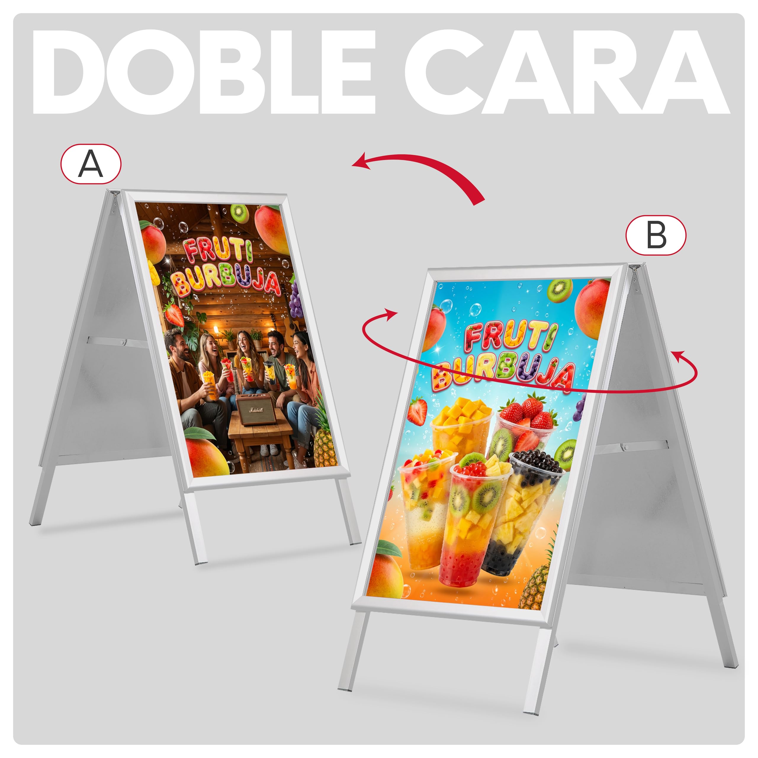Caballete Publicidad Exterior Doble Cara 700x1000mm | Porta Carteles Aluminio, Plegable, Portatil | Resistente, Apertura Click, Apto para Exteriores | Para Bares, Restaurantes, Negocios