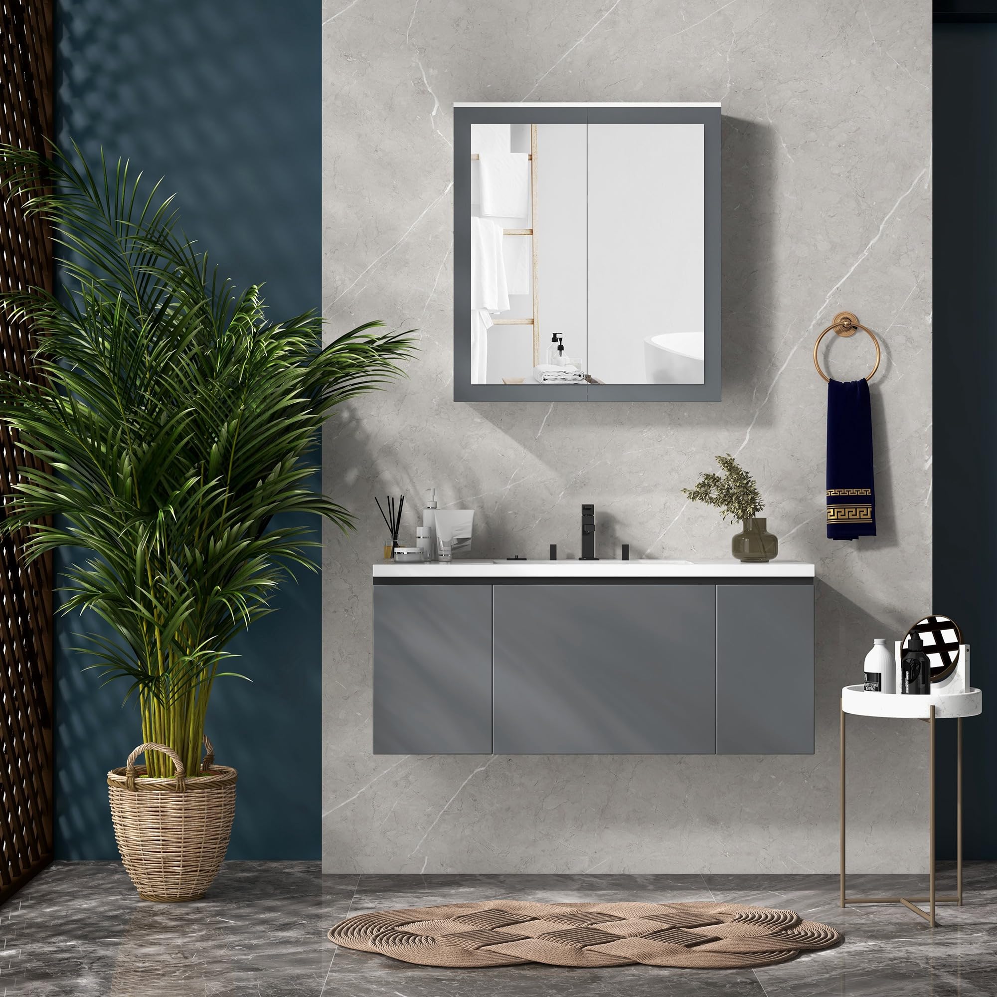 kleankin Armario de Baño con Espejo Armario de Baño para Colgar Mueble de Baño Suspendido con 2 Puertas de Vidrio y Estantes Ajustables 69x17x75,5 cm Blanco