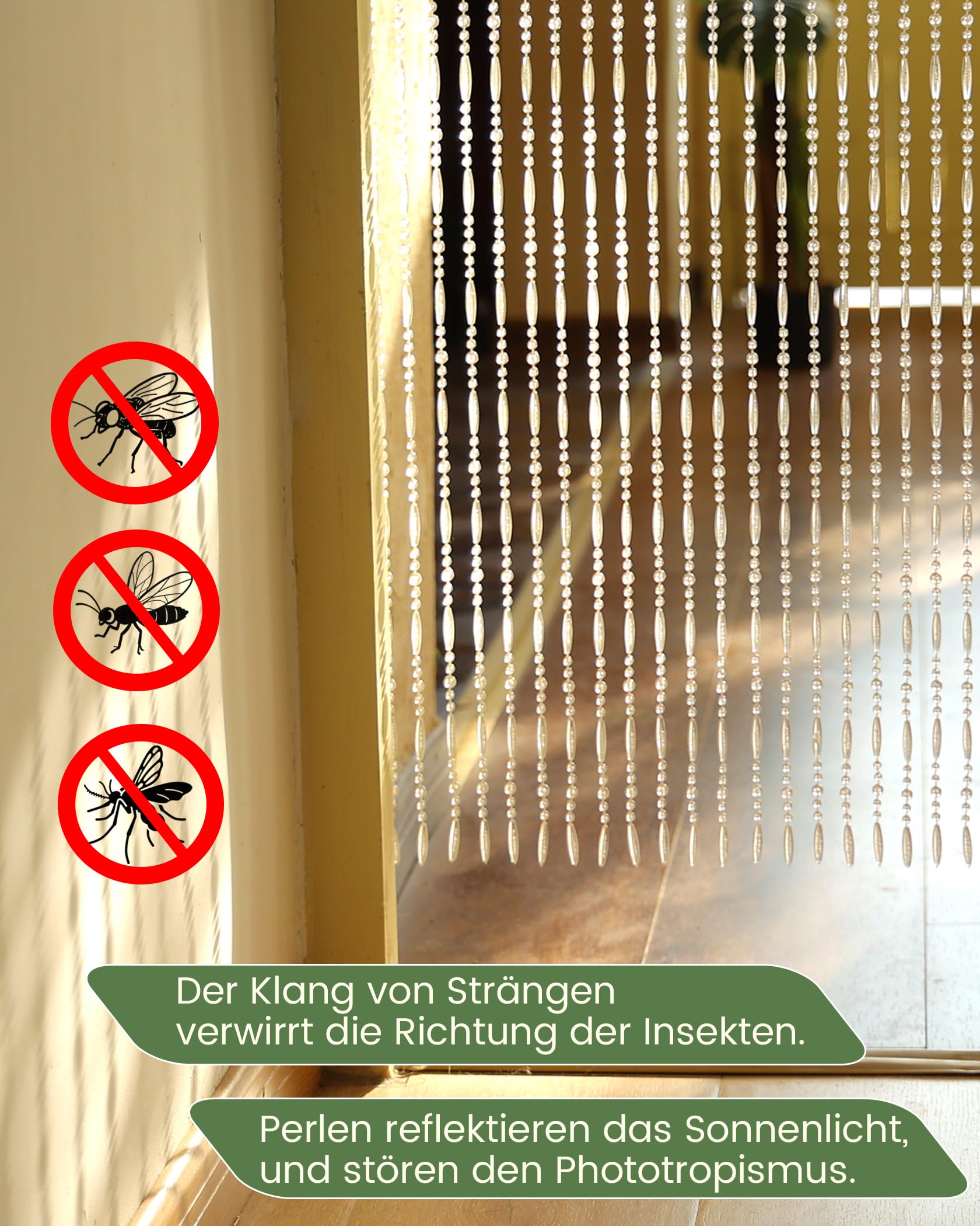 100x230cm Transparent Perlenvorhang Balkontür, 75 Stränge Kunststoffperlenvorhang Perlenvorhang Türvorhang als Insektenschutz und Dekoration für Balkontür, Zimmer