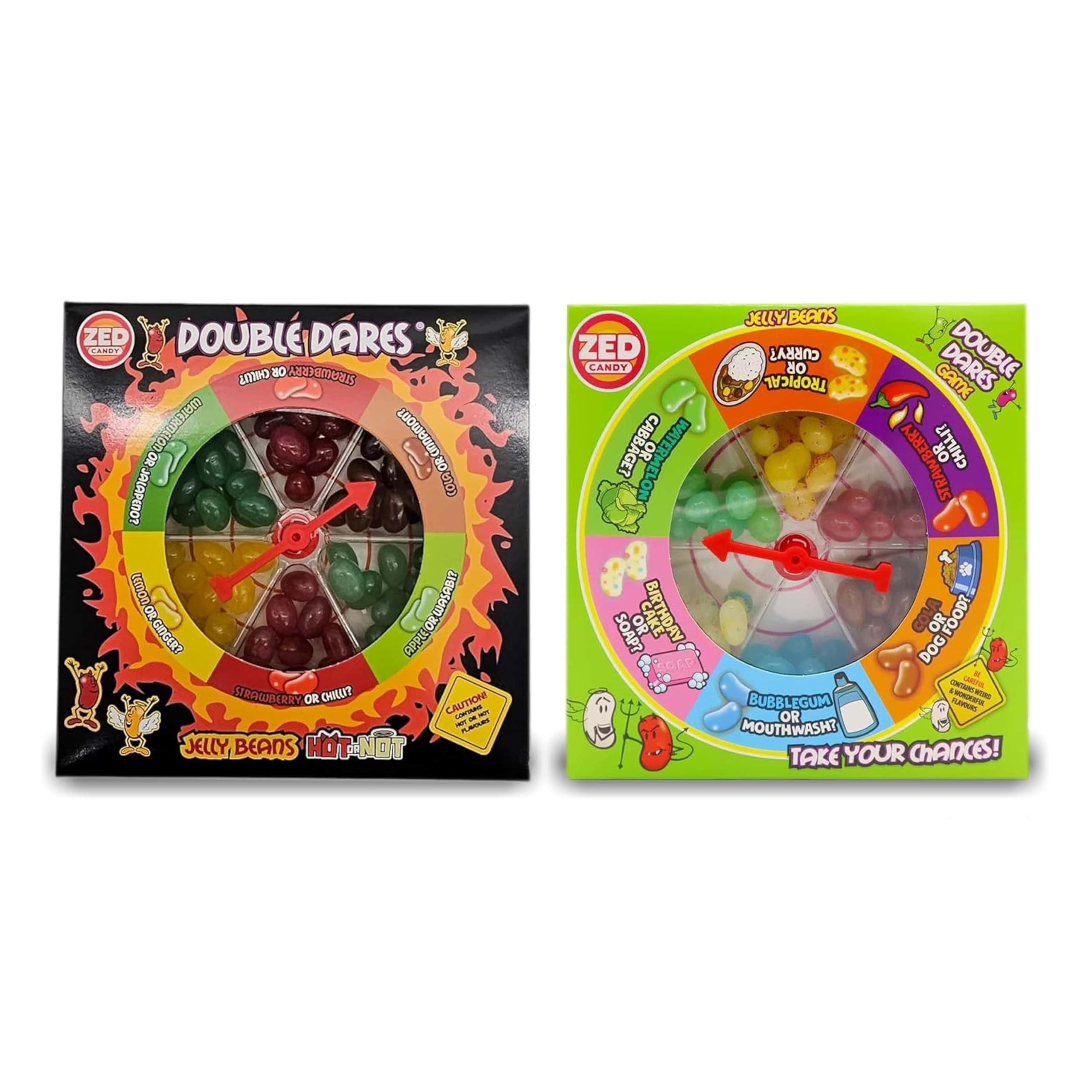 Double Dares Hot or Not Jelly Bean Game - Paquete de 100g (Pack de 2) | Desafío de Dulces Gira-la-Rueda con Sabores Frutales y Sorpresa | Diversión para Niños y Adultos