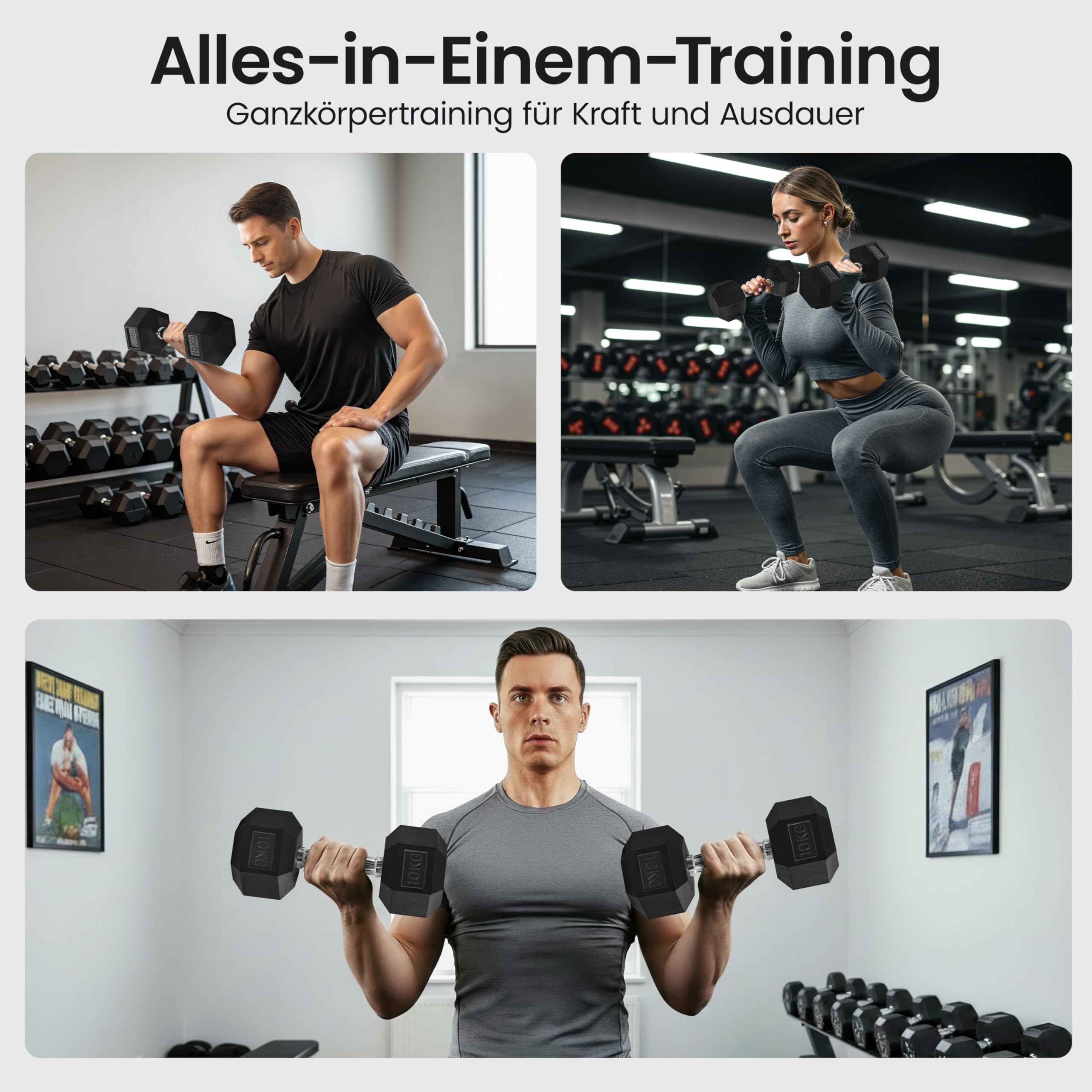 Yaheetech 2er-Set Kurzhanteln 5/10 kg Hexagon Hanteln Gummiummantelt & Bodenschonend Sechseckige Anti-Rutsch-Hanteln für Ganzkörpertraining im Heim-Fitnessstudio