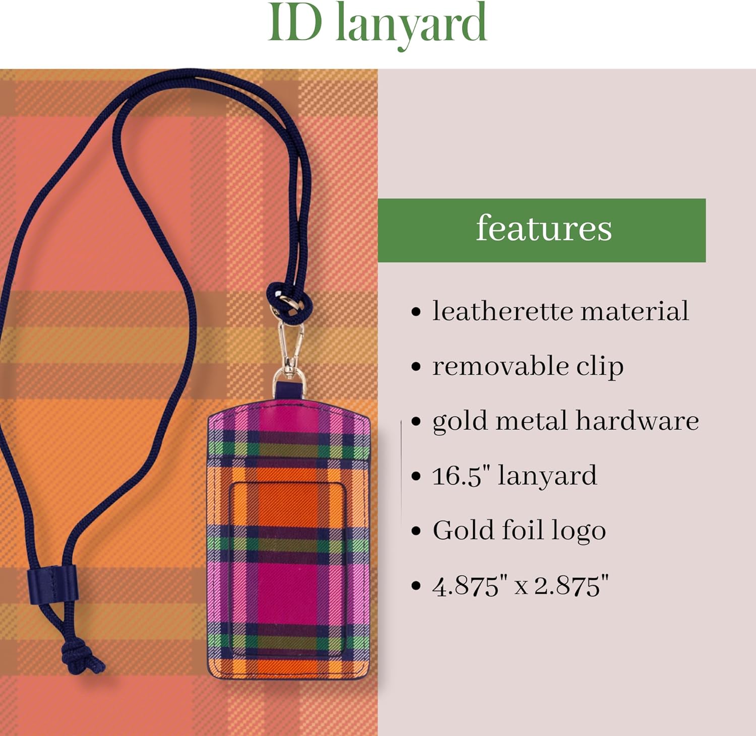 Kate Spade New York ID Badge Holder with Lanyard, Vegan Leather Slim Card Wallet, One Name Tag Case for Work, School, or Travel (Grand Plaid Duo) - Image 2