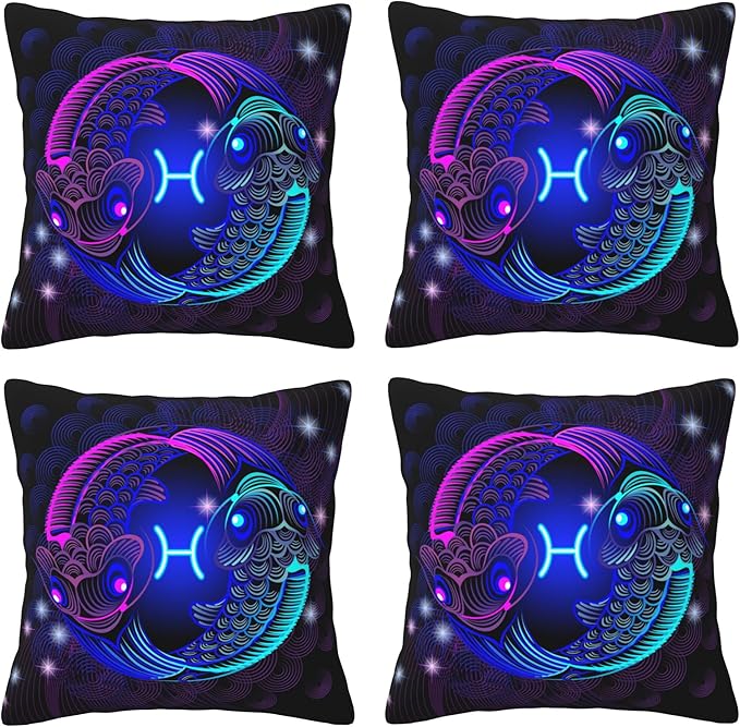 Constellation Zodiac Sign Pisces Set of 4 Pillow Covers Outdoor Decorative Pillow Case for Couch Bed Sofa Cushion Home Decor 12