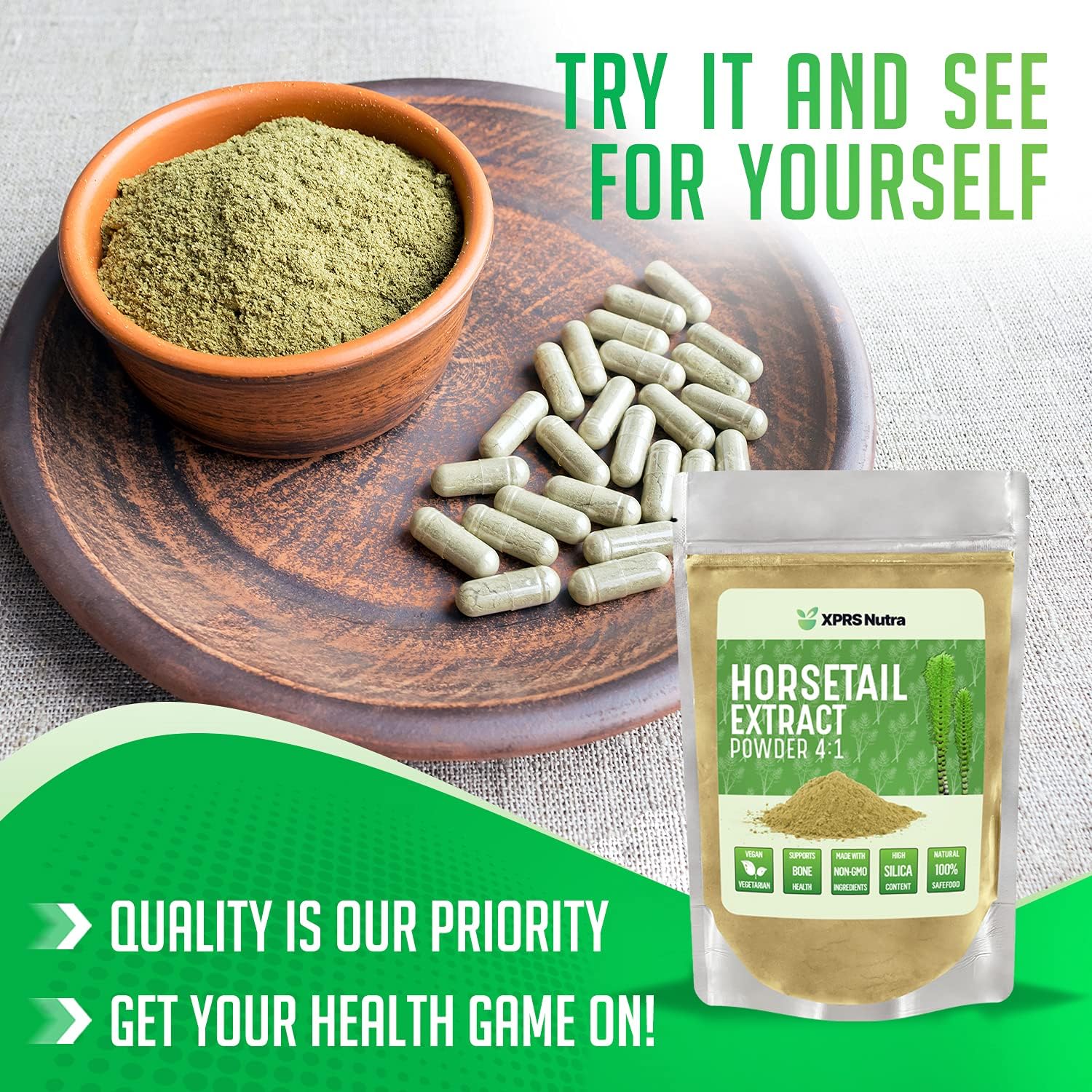 XPRS Nutra Horsetail Extract Powder for Hair, Nail, and Bone Growth - High Potency Horsetail Root Powder - High Silica Content for Maximum Growth - Vegan Friendly Horstail Extract (8oz) : Health & Household