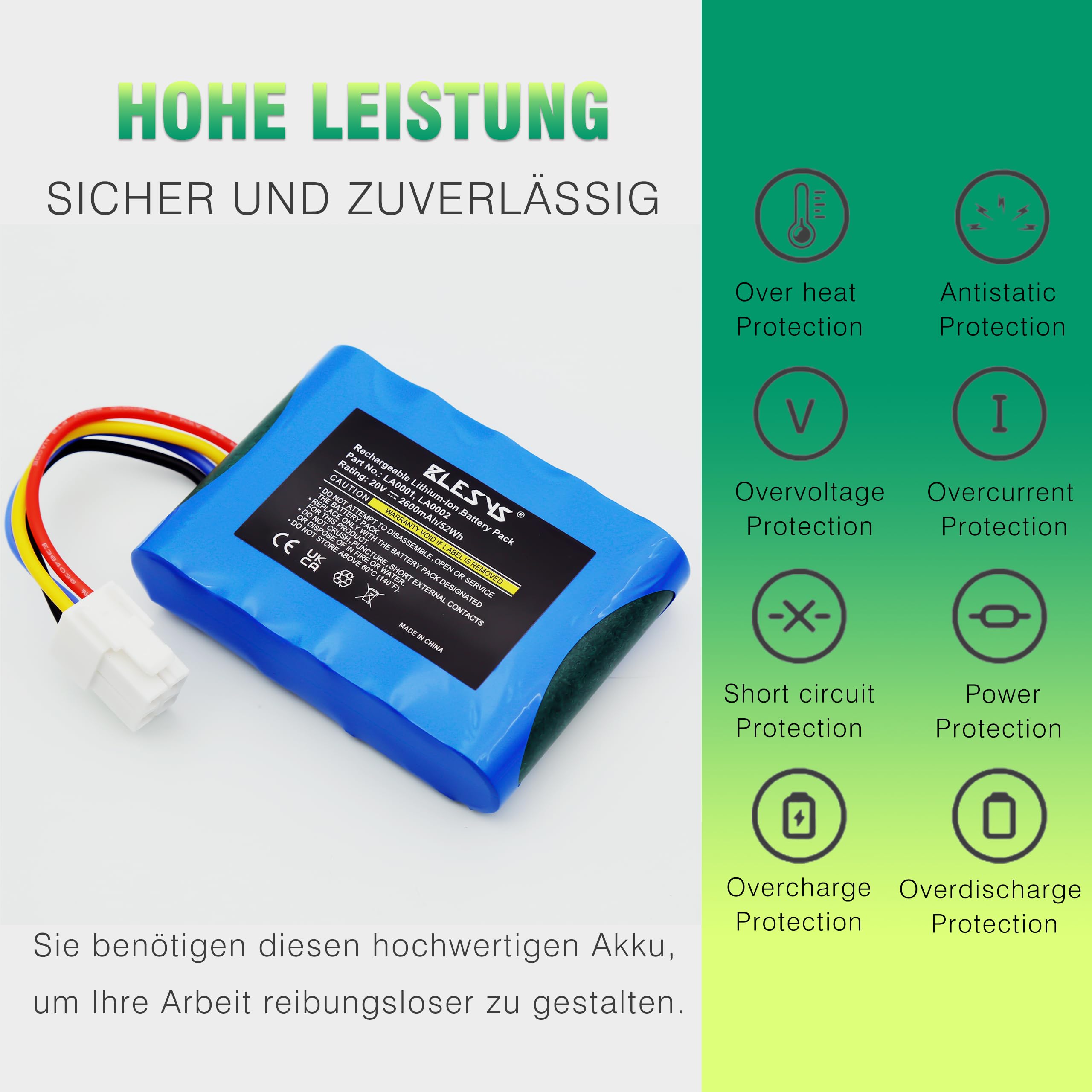 BLESYS Akku für Landxcape Mähroboter LX790i LX790 LX792 LX795 LX796 LX797 LX835 LX991 Ferrex 800 m2 2021, Ersatzakku Modell LA0001 LA0002 WA3230 WA3231[20V, 2600mAh]