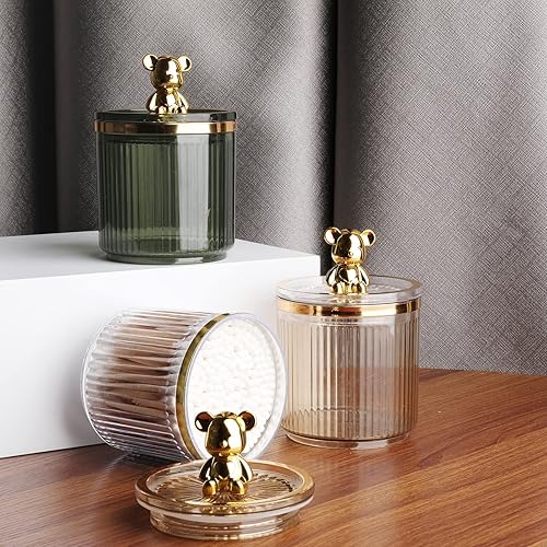 Miniatura 8 de LEICURACE Bear Qtip Holder soporte para hisopos de algodón dispensador de contenedores organizadores de encimera de baño para almohadillas de