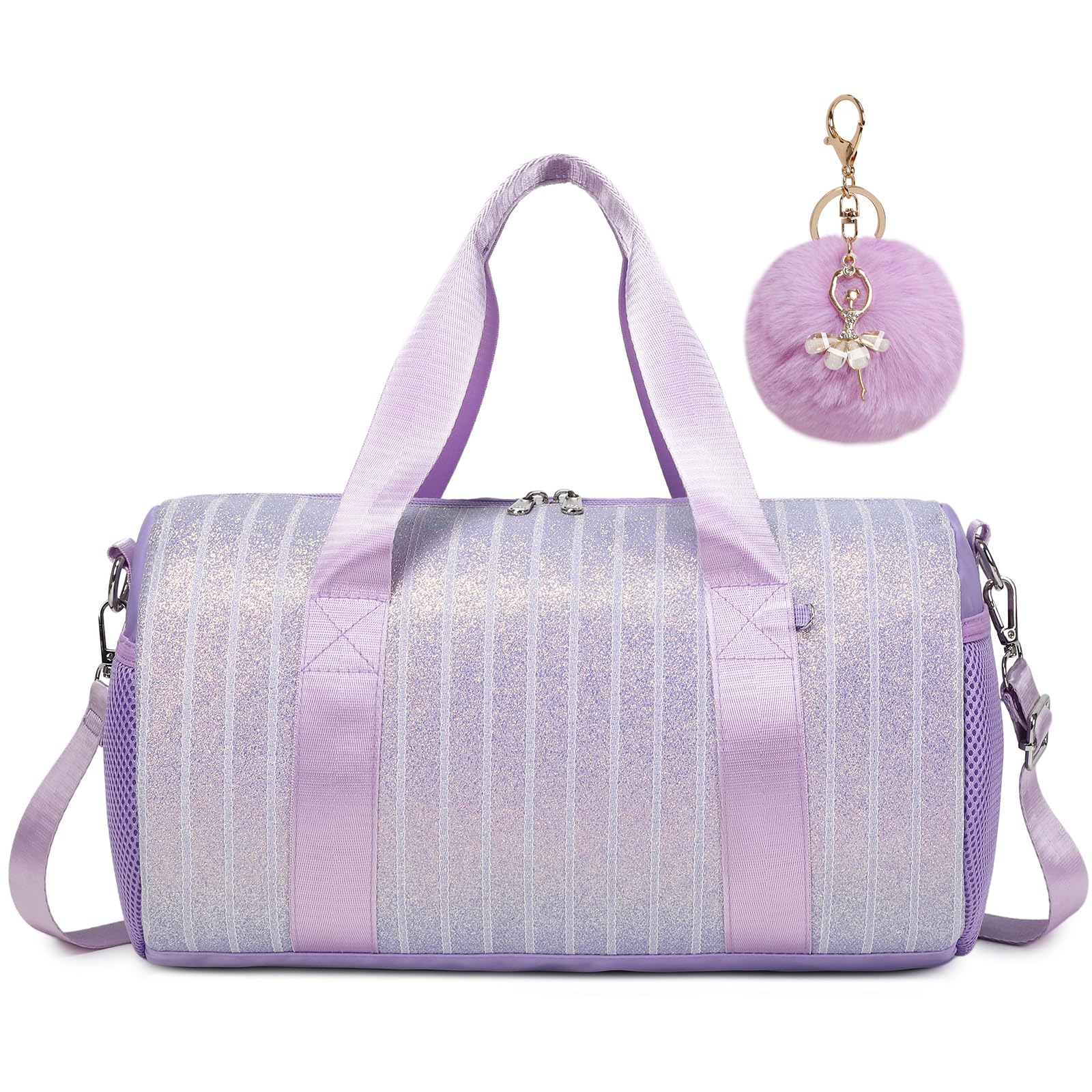 Kimwadalh Girls Dance Bag for Kids Glitter Duffel Bag for Sports Travel Gymnastics Carry On with Waterproof Pocket
