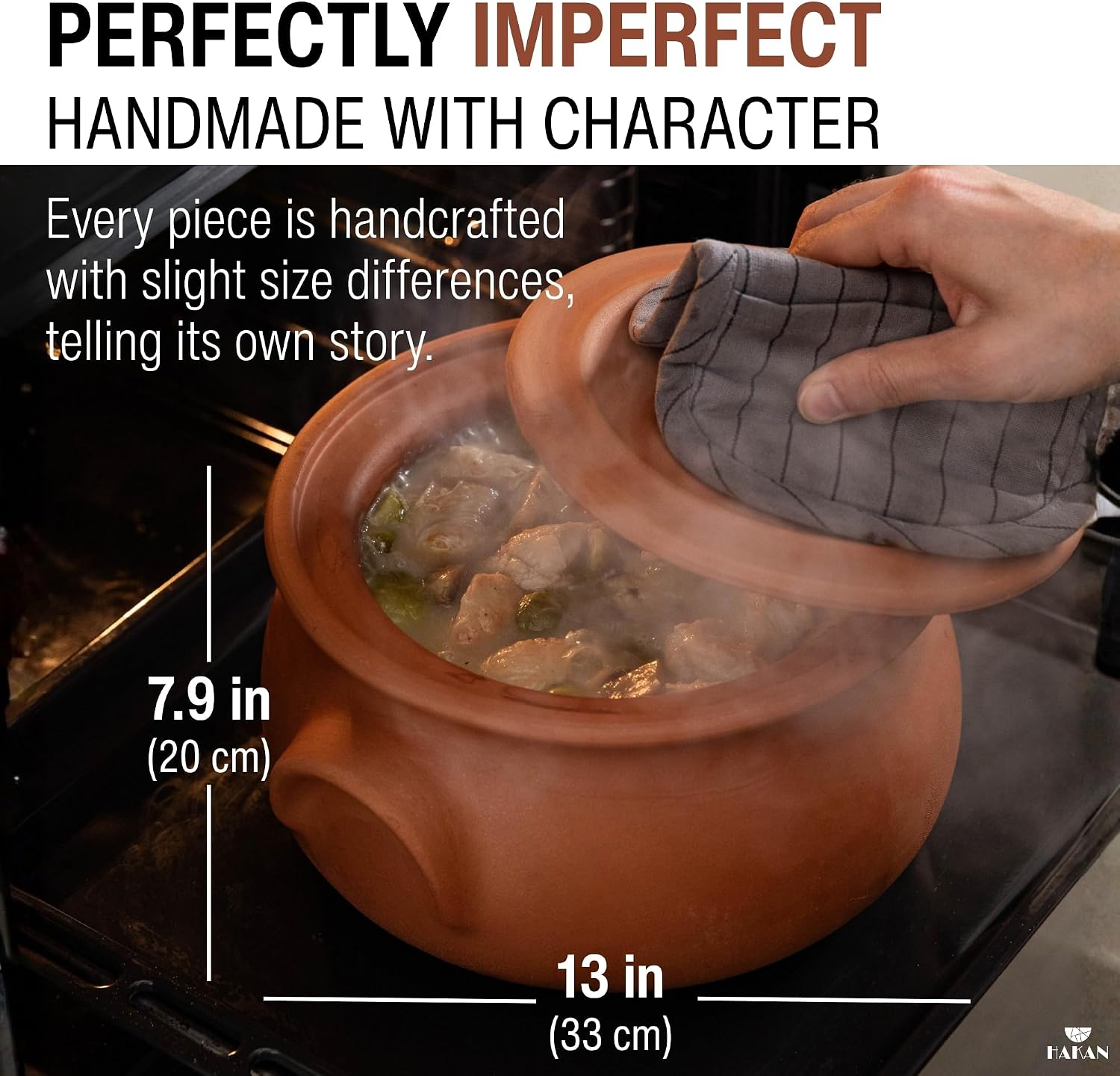 Hakan Suphan Handmade 7.6-Quart Large Clay Cooking Pot with Lid, Natural Unglazed Cookware, Terracotta Cazuela, Casserole Dish, Rice Cooking, Stewpot, Korean, Indian, Mexican Dish 7.2 L