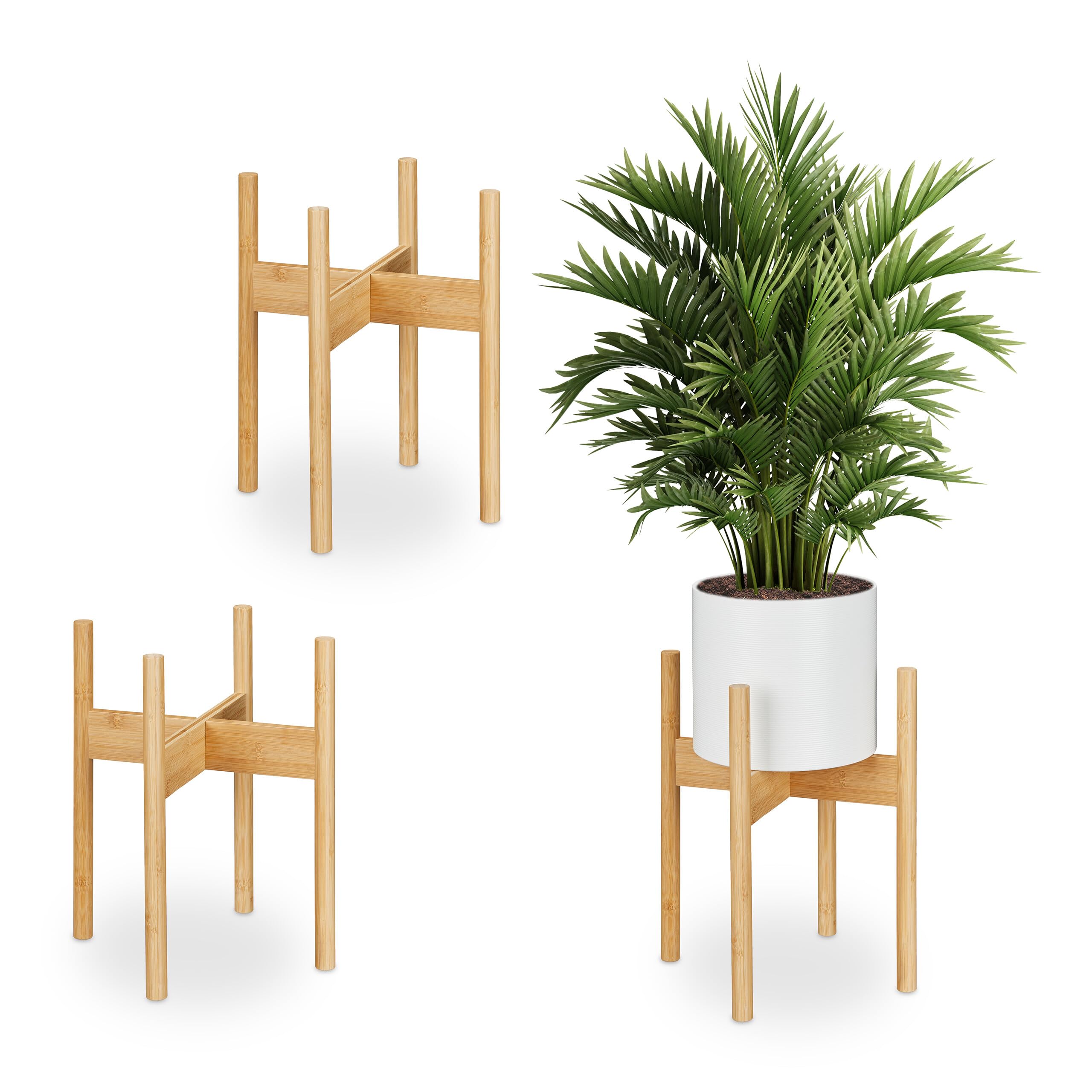 Relaxdays Plant Stand, Set of 3, Bamboo, Indoor Flowerpot Holder, up to Ø: 29 cm, Indoor Home Decor Accessory, Natural