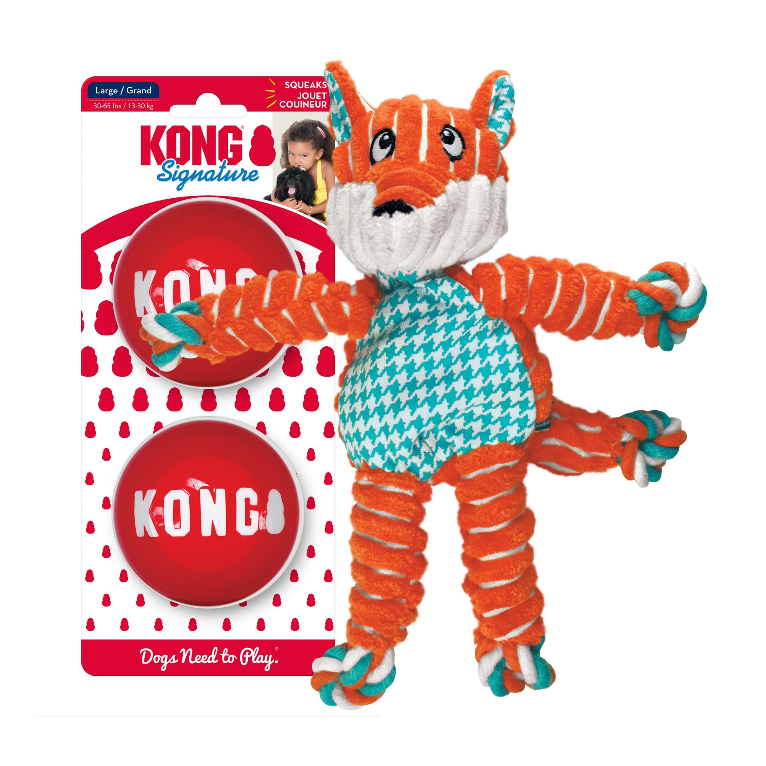 KONG Floppy Knots & Signature Balls (2 Pack) - Knotted Dog Toy Entices Play & Satisfies Instincts - Dog Supplies with Minimal Stuffing - Strong Dog