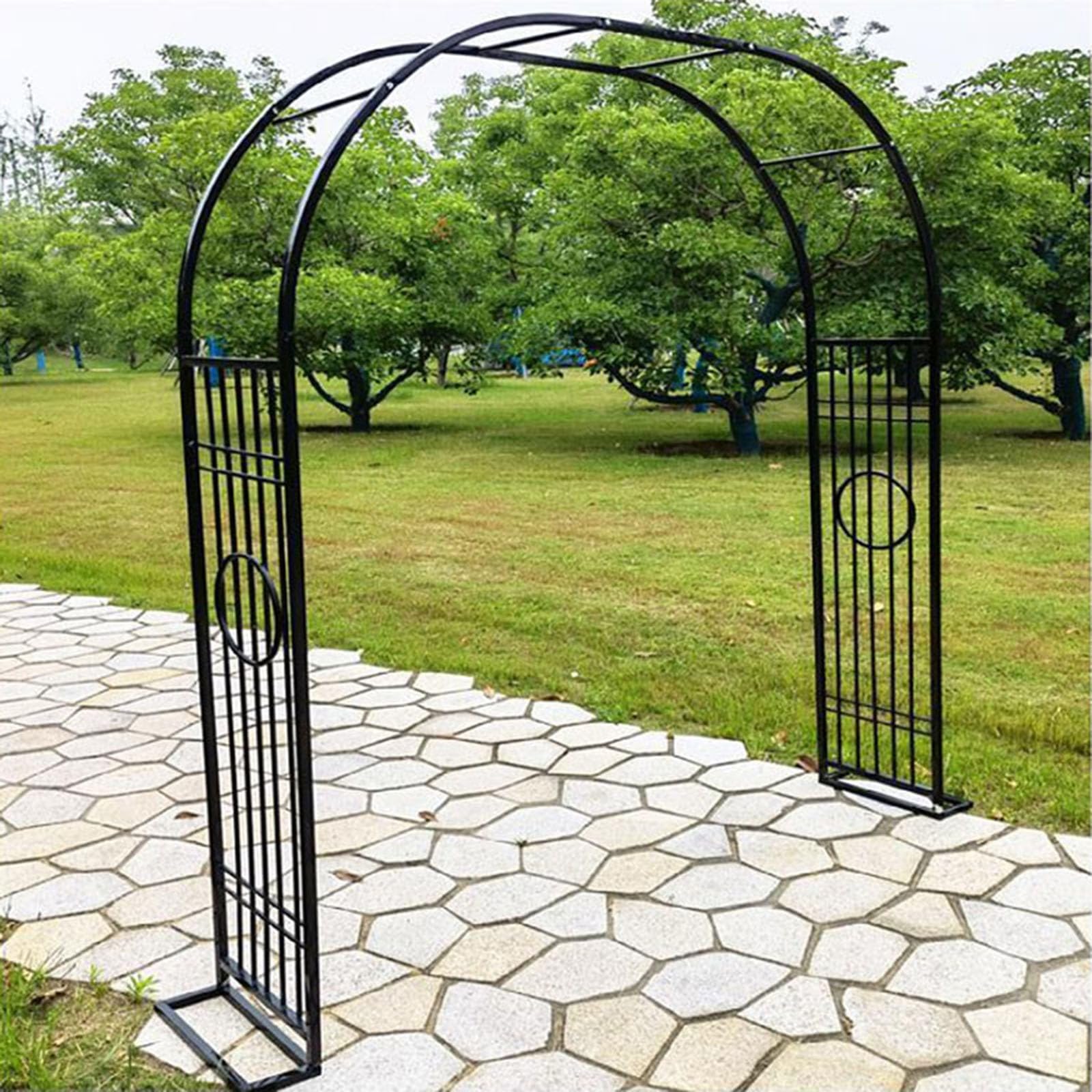 Large Arch Metal Garden Arbour 5.9Ft Steel Frame Garden Arches for Climbing Plants, Roses, 8.5Ft Heavy Duty Arbor Floral Plant Support 11.2Ft Wide (Color : Black, Size : 134" W x 91" H)