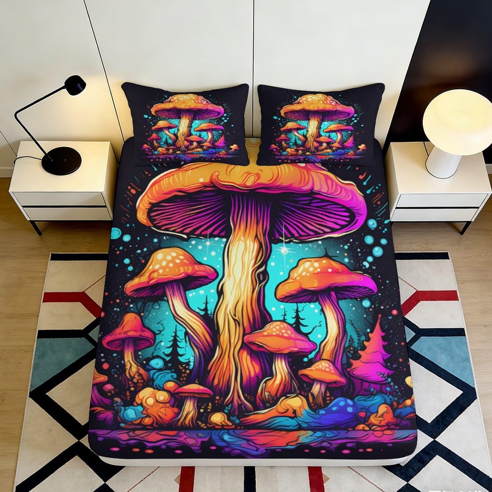 Pnayamiorkfel Style-7 3D Printed Psychedelic Mushroom Fitted Sheet Microfiber Bedroom Decor Vibrant Mattress Cover For All Ages 90X200x25cm