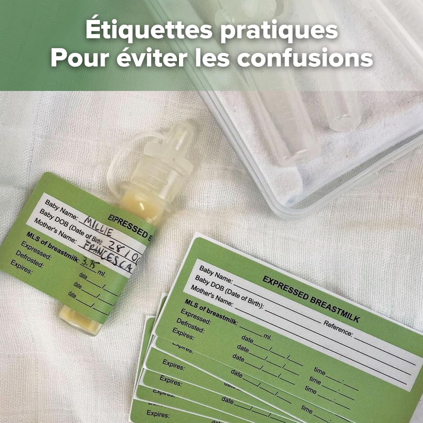 haakaa Kit Collecteur de Colostrum avec Lingette en Coton et Boîte de Rangement, Prêt à l’Emploi, Réutilisable, Sans BPA, 4ml/6 pièces