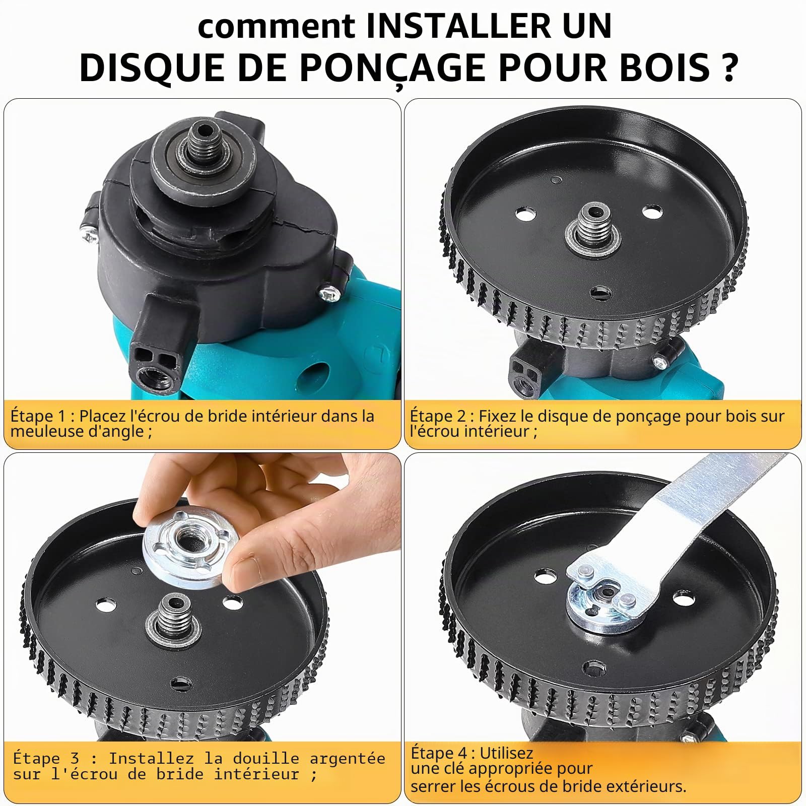 Disques Abrasifs Bois 125mm DAXIEFOO Jeu de 4 Disques Abrasifs, Disque de Sculpture sur Bois pour Meuleuse d'angle, Disques de Sculpture, Disque de Coupe, Disque de Meulage