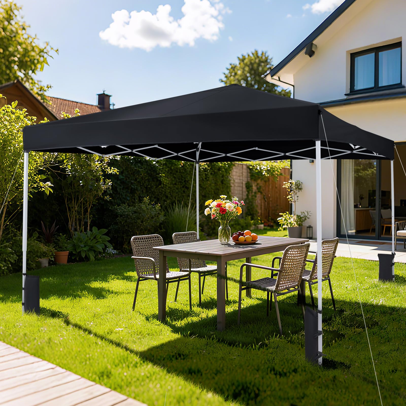 COSTWAY Gazebo da Esterno Pieghevole 290 x 290 cm, Gazebo Pop up con 4 Sacchi di Sabbia e Borsa da Trasporto, Regolabile in Altezza, Telaio Robusto in Metallo, per Mercato, Campeggio (Nero)