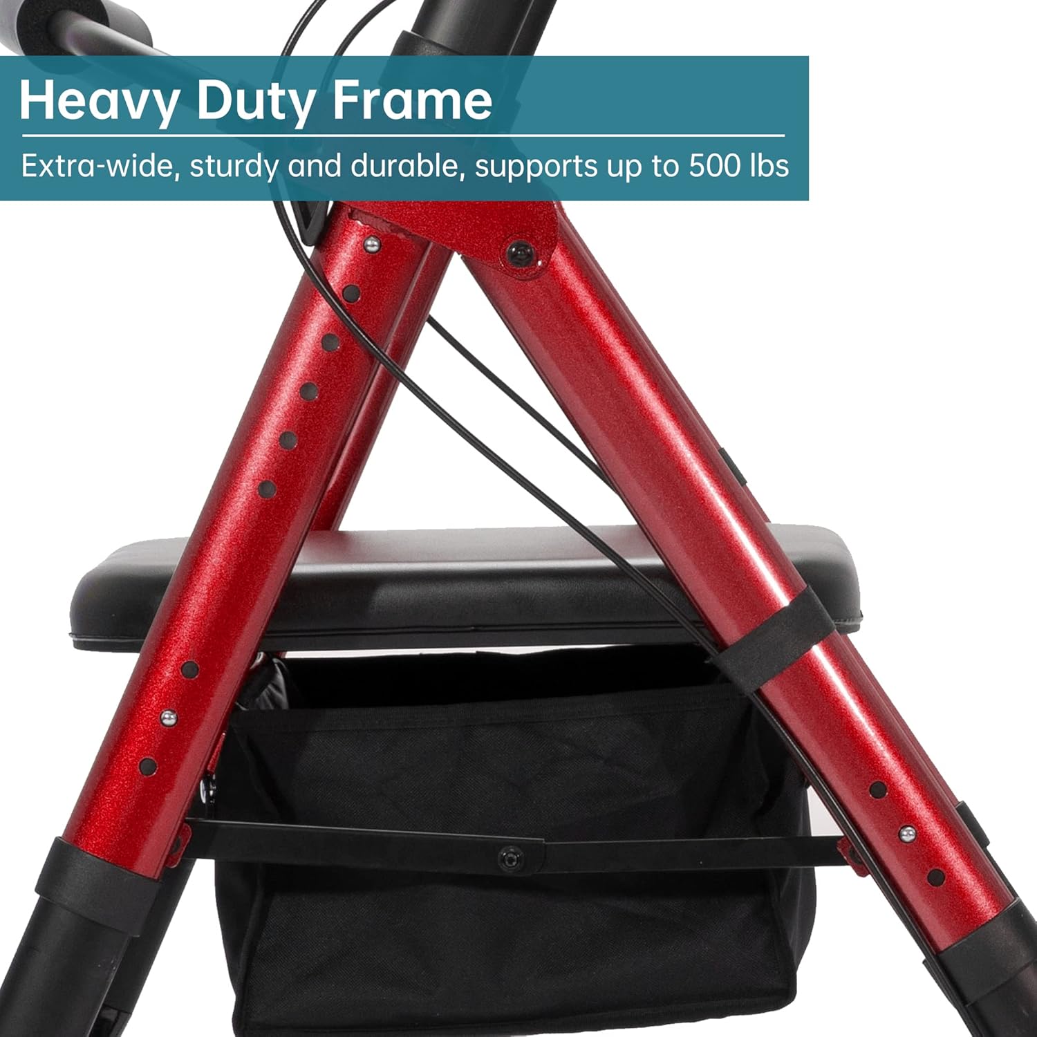 ELENKER Heavy Duty All-Terrain Rollator Walker with Extra Wide Padded Seat and Backrest, Bariatric Rolling Walker, 10" Non-Pneumatic Wheels, Supports up to 500lbs for Seniors, Red : Health & Household