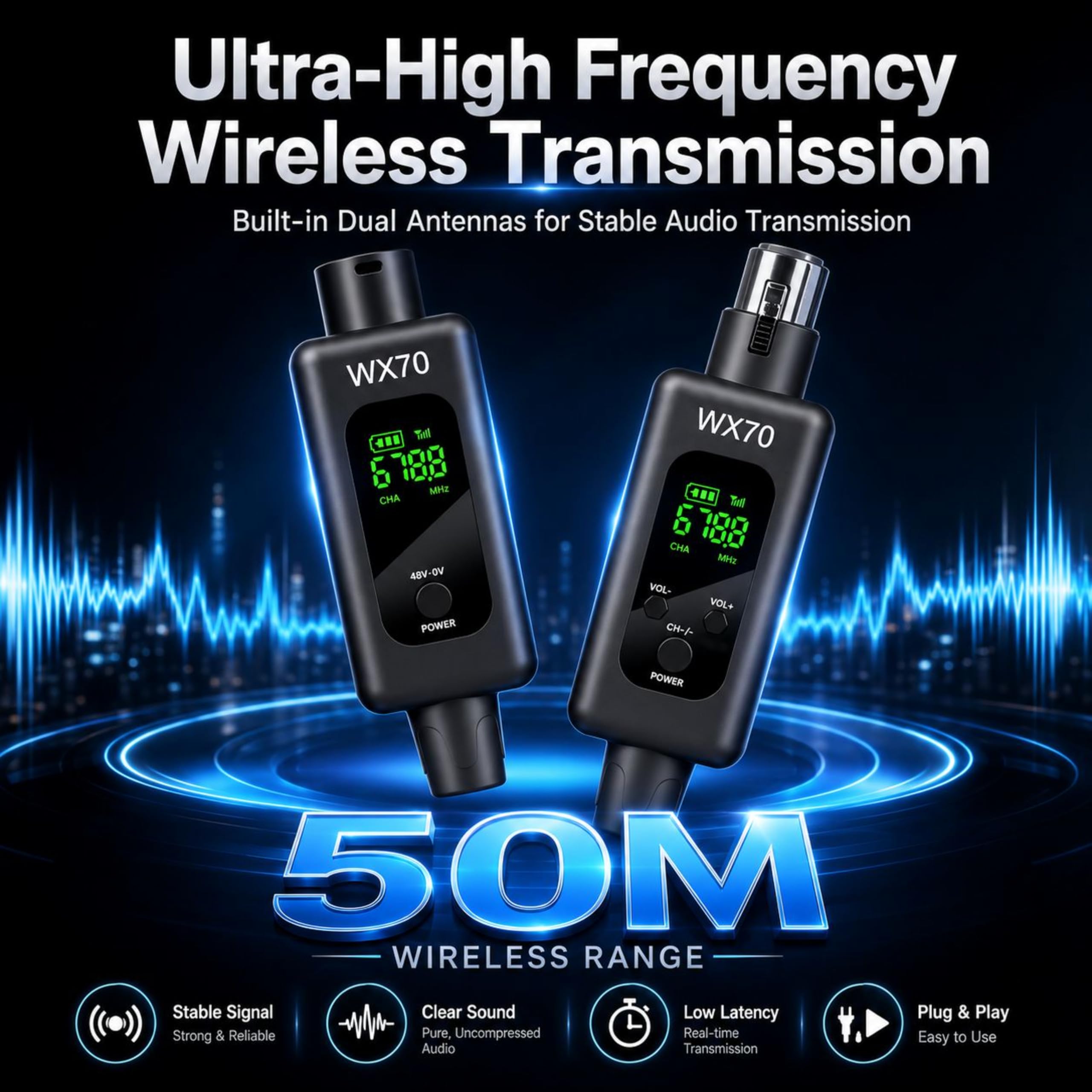 Sistema di microfono senza fili Trasmettitore e ricevitore XLR Wireless 2.4GHz per microfoni dinamici, console di mixaggio, attrezzatura per strumenti musicali (cognome Shuang)