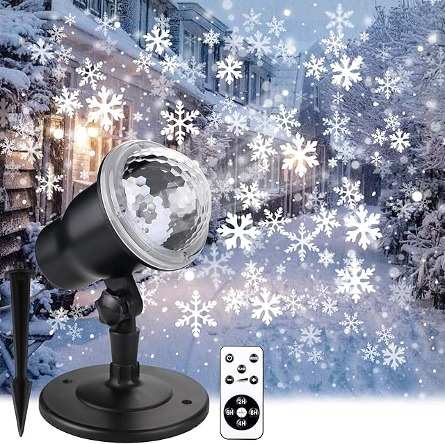 CREASHINE Snowflake Projector, LED Christmas Projector Outdoor, with Remote Control and Timing Function, Waterproof Outdoor Christmas Projector Light, for Indoor and Outdoor Decoration, Party, Garden