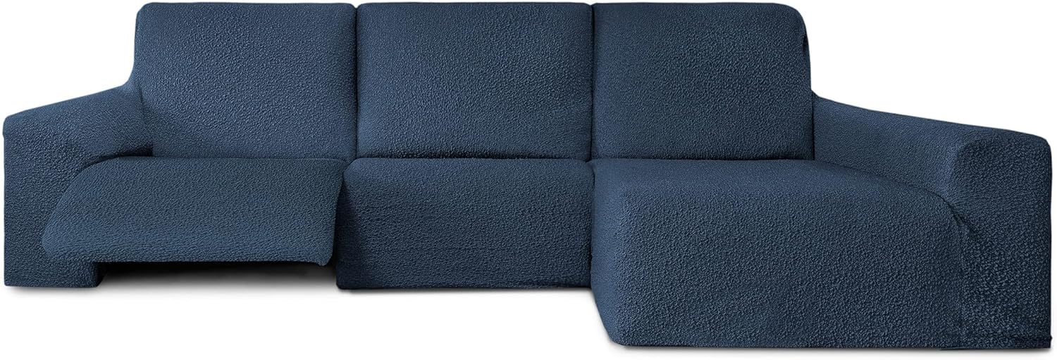 Milica Funda para Chaise Longue Relax Asientos extraibles Tejido Adaptable Bután Brazo Largo Derecho - Color 03 Azul