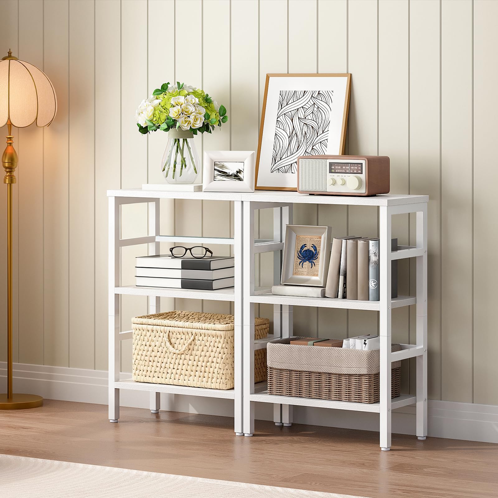 HOOBRO Estantería de Escalera, Estantería para Discos, Librería de 3 Estantes, Estantería para Plantas, Estructura Metálica, Sala de Estar, Dormitorio, Blanco EWT86CJ01G1