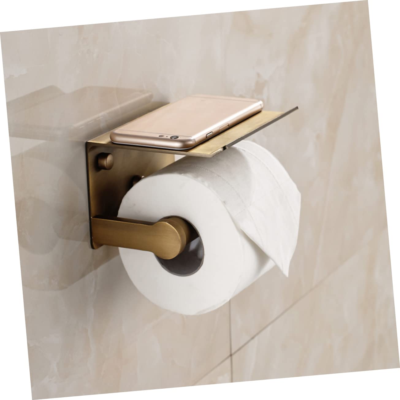 STOBAZA Porta Di Carta Igienica in Alluminio Anticato Mensola Per Cellulare e Fazzoletti Accessori Da Bagno Multifunzionale Ripiano Per Di Carta Porta Oggetti Da Parete