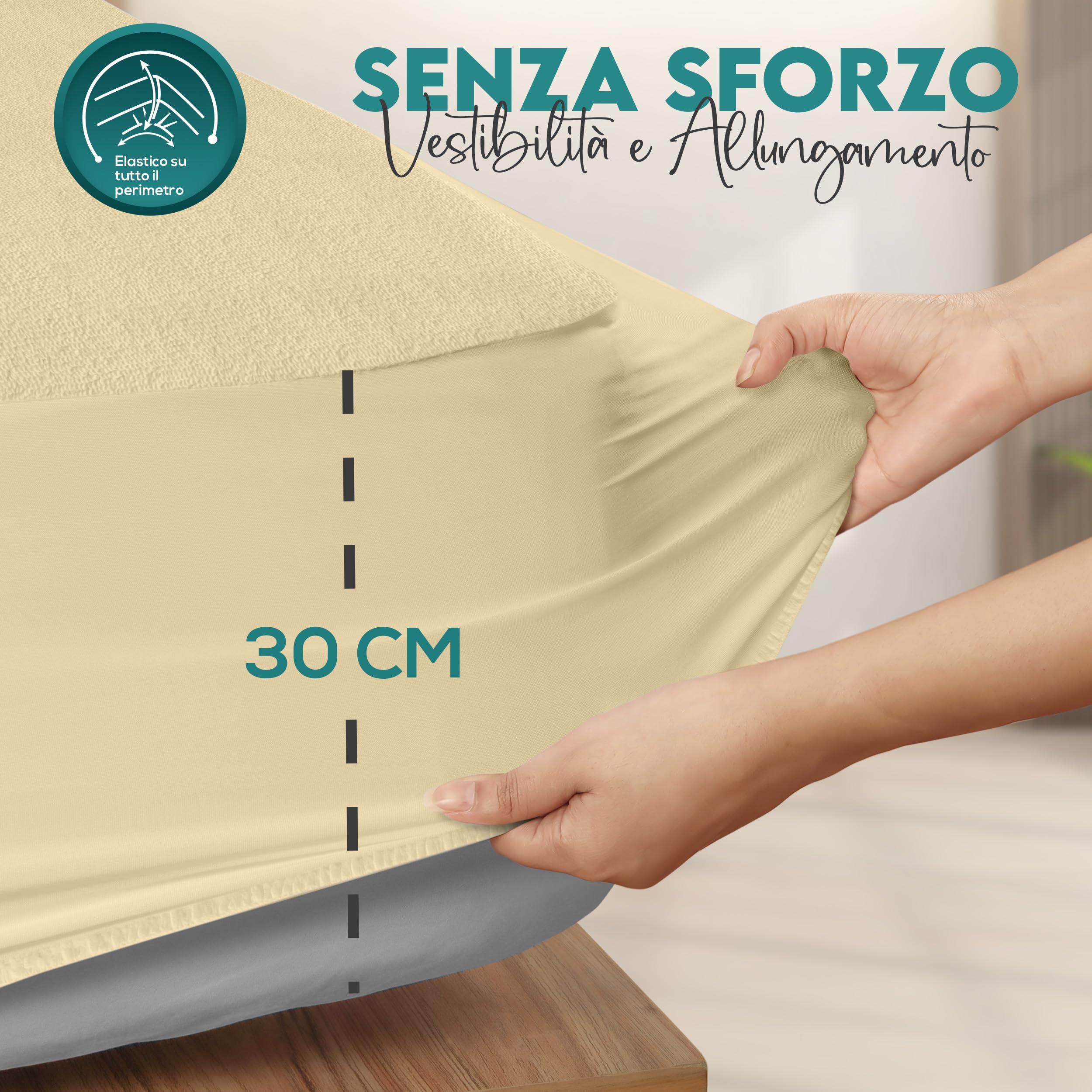 Utopia Bedding Coprimaterasso Matrimoniale Impermeabile 160 x 200 x 30 cm, Certificato OEKO-TEX, Proteggi Materasso, Traspirante, Lavabile, Stile Montato Tutto Intorno Elastico Beige
